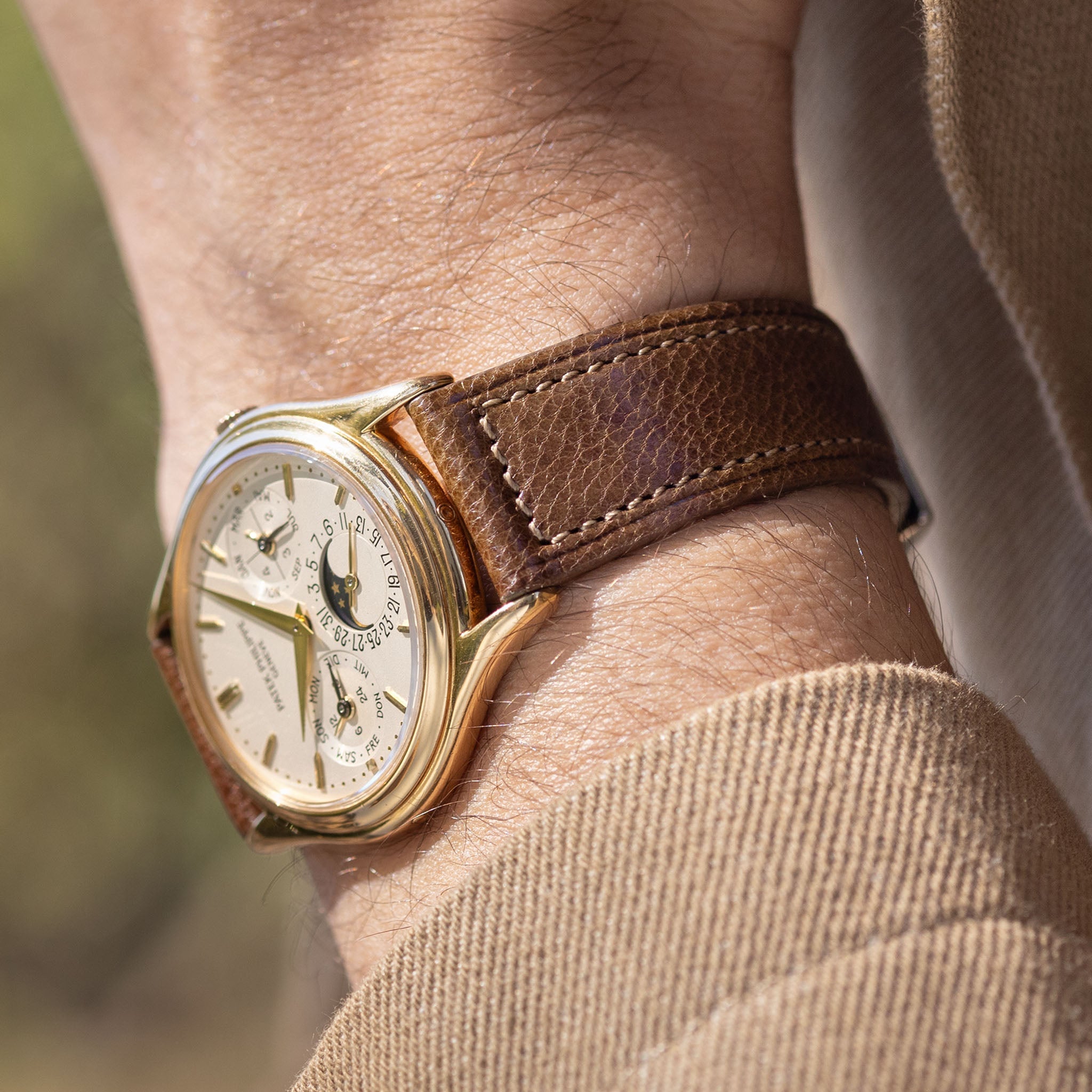 Strap for Patek Philippe 3940 Perpetual – Burnished Tobacco Brown Calfskin