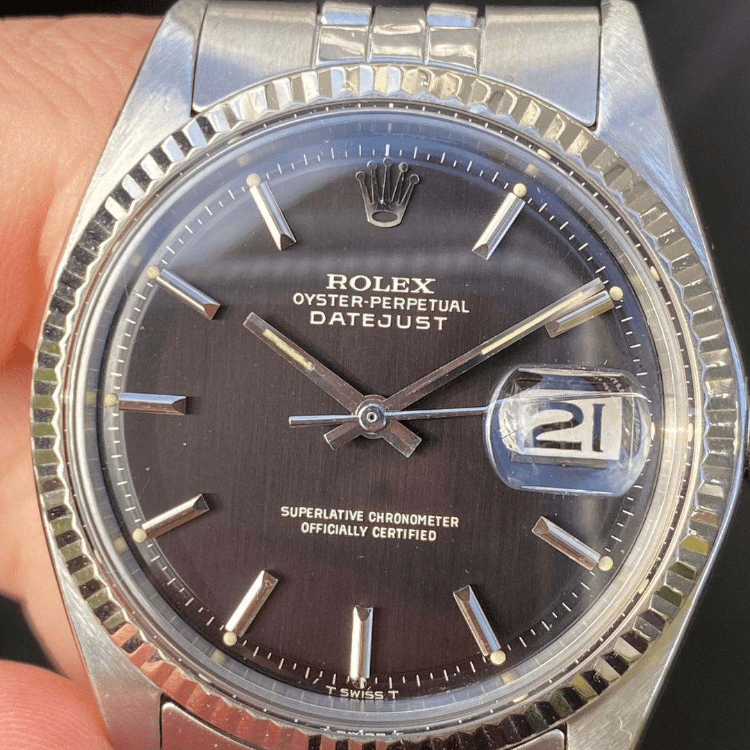 Rolex Datejust Black Gilt Dial with Rolex Service Papers Ref 1601