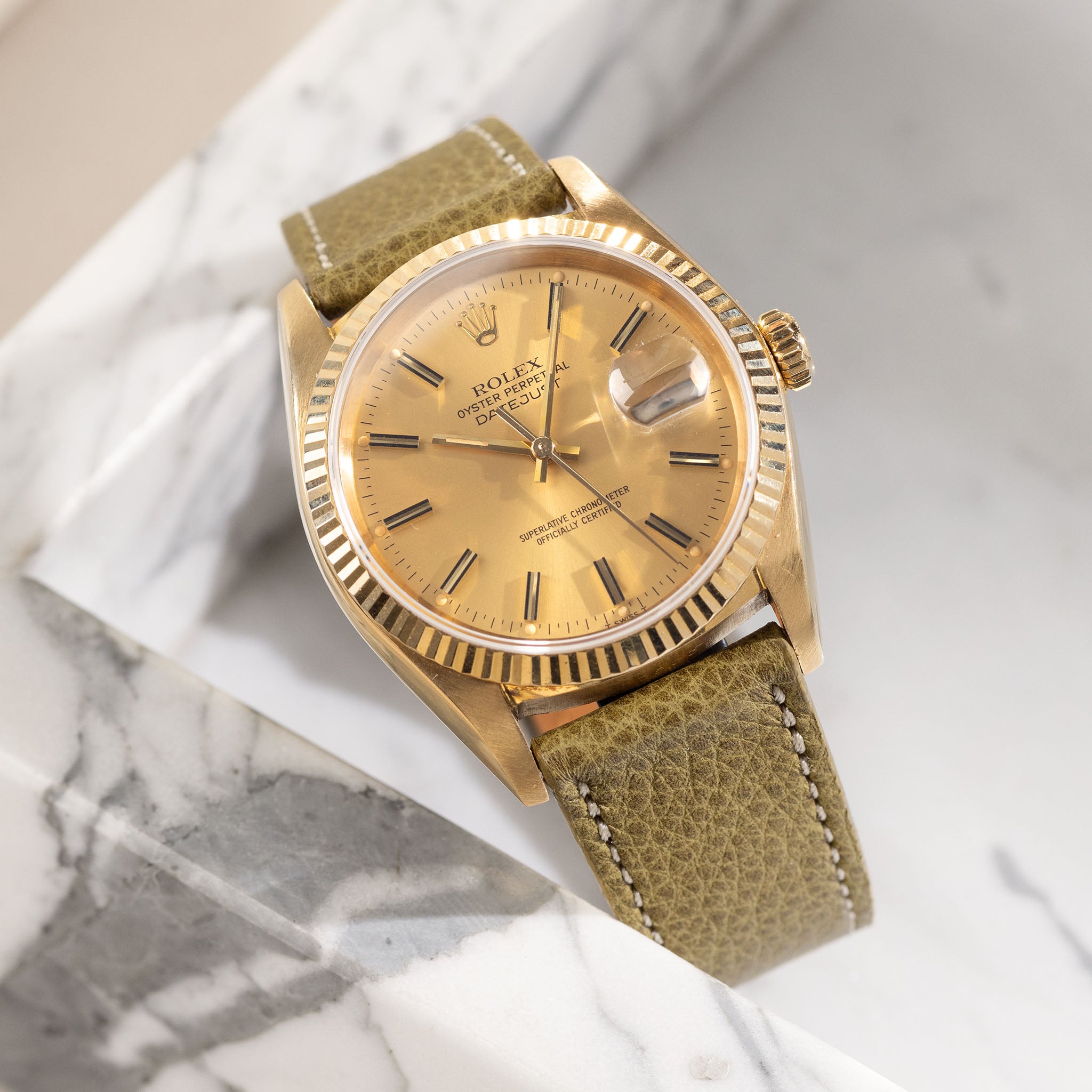 Elegant_Green_Leather_Watch_Strap_For_Rolex_Daydate_Gold_16018