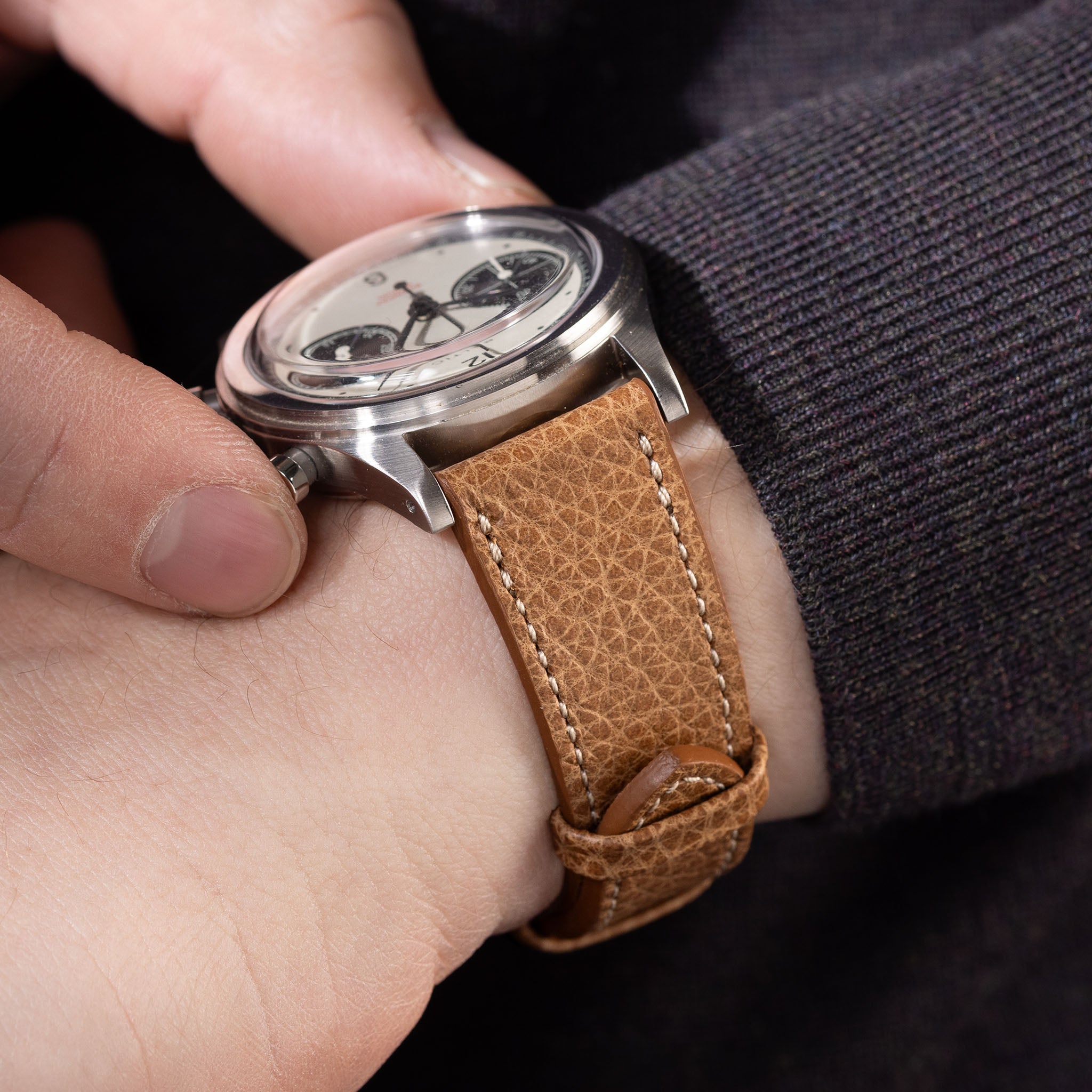 Grained_Brown_Leather_Watch_Strap_Baltic_Chronograph_Panda