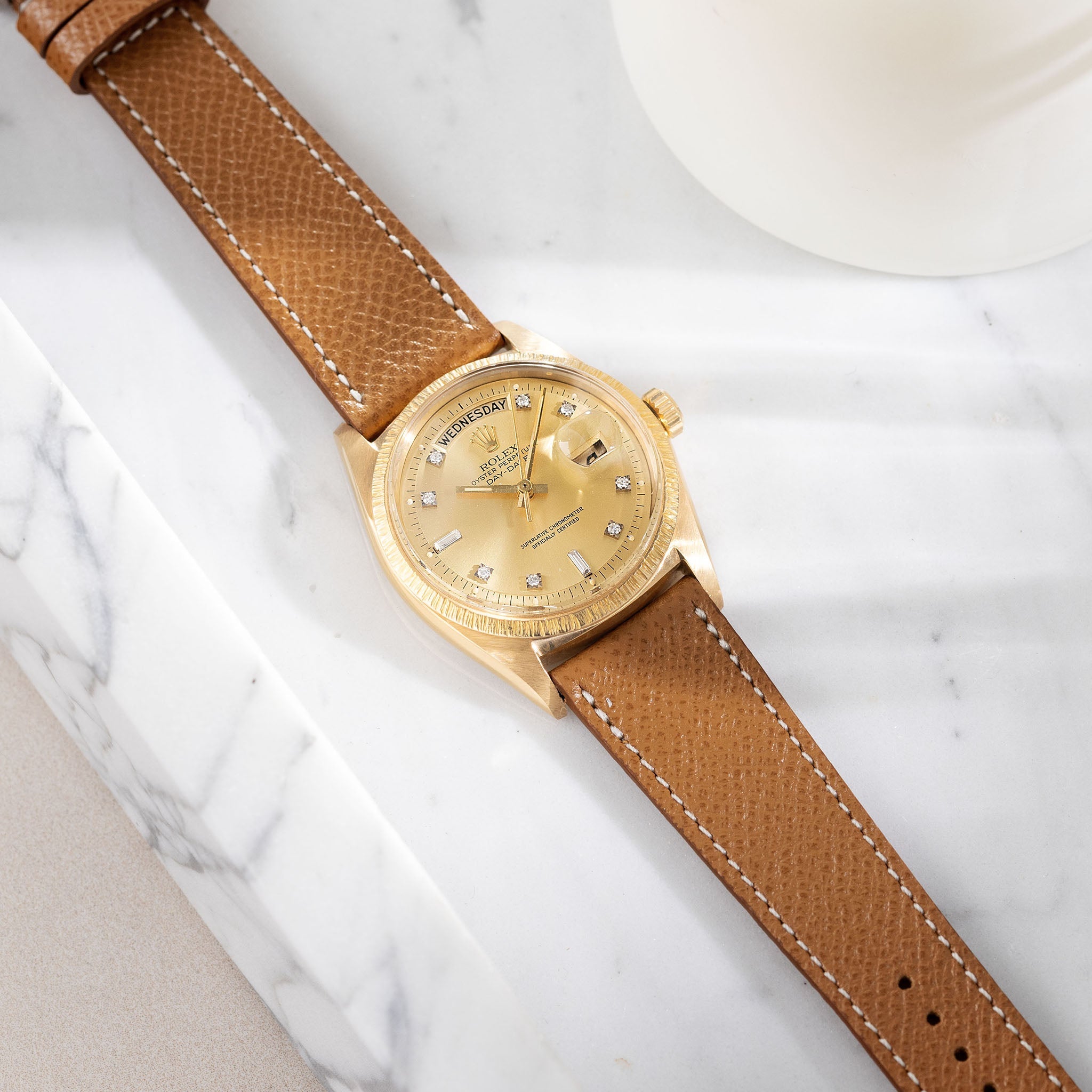 Epsom_Brown_Leather_Watch_Strap_For_Vintage_Rolex_Daydate_Diamond_Dial