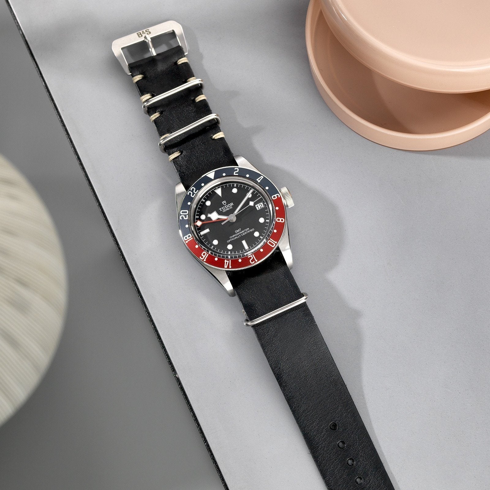 Black Nato Leather Watch Strap