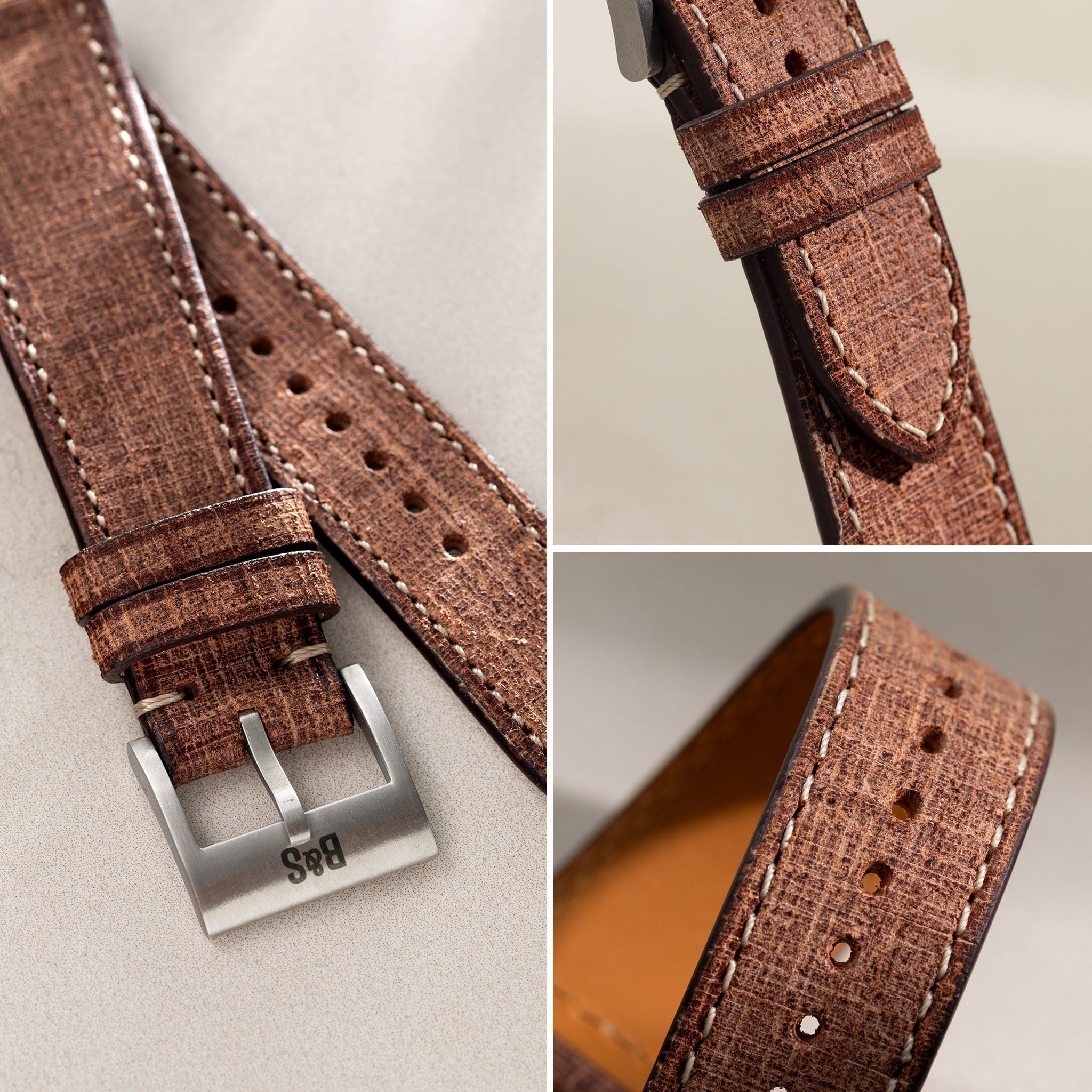 Strap for IWC Portofino - Linen Boxed Leather Deep Brown