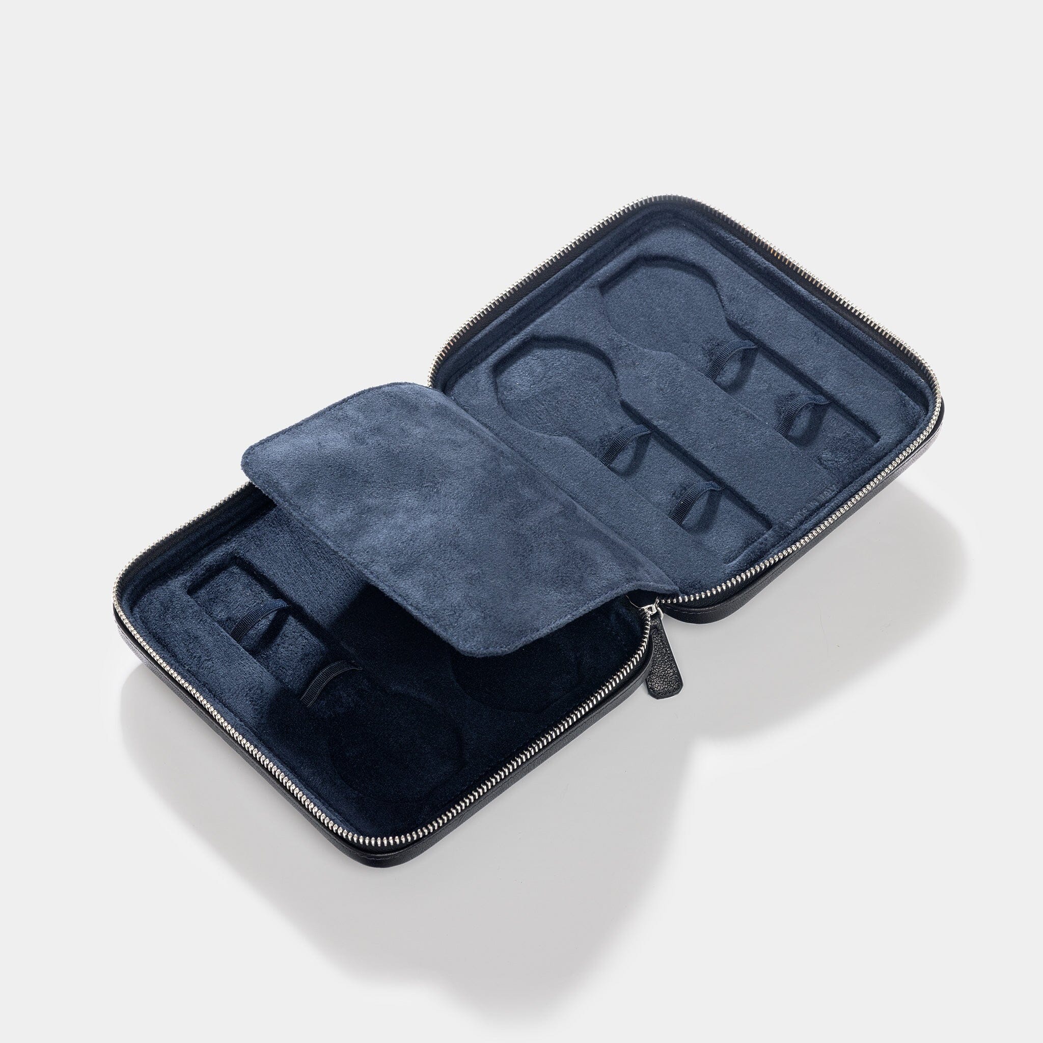 Black 4 Watch Leather Zip Folder