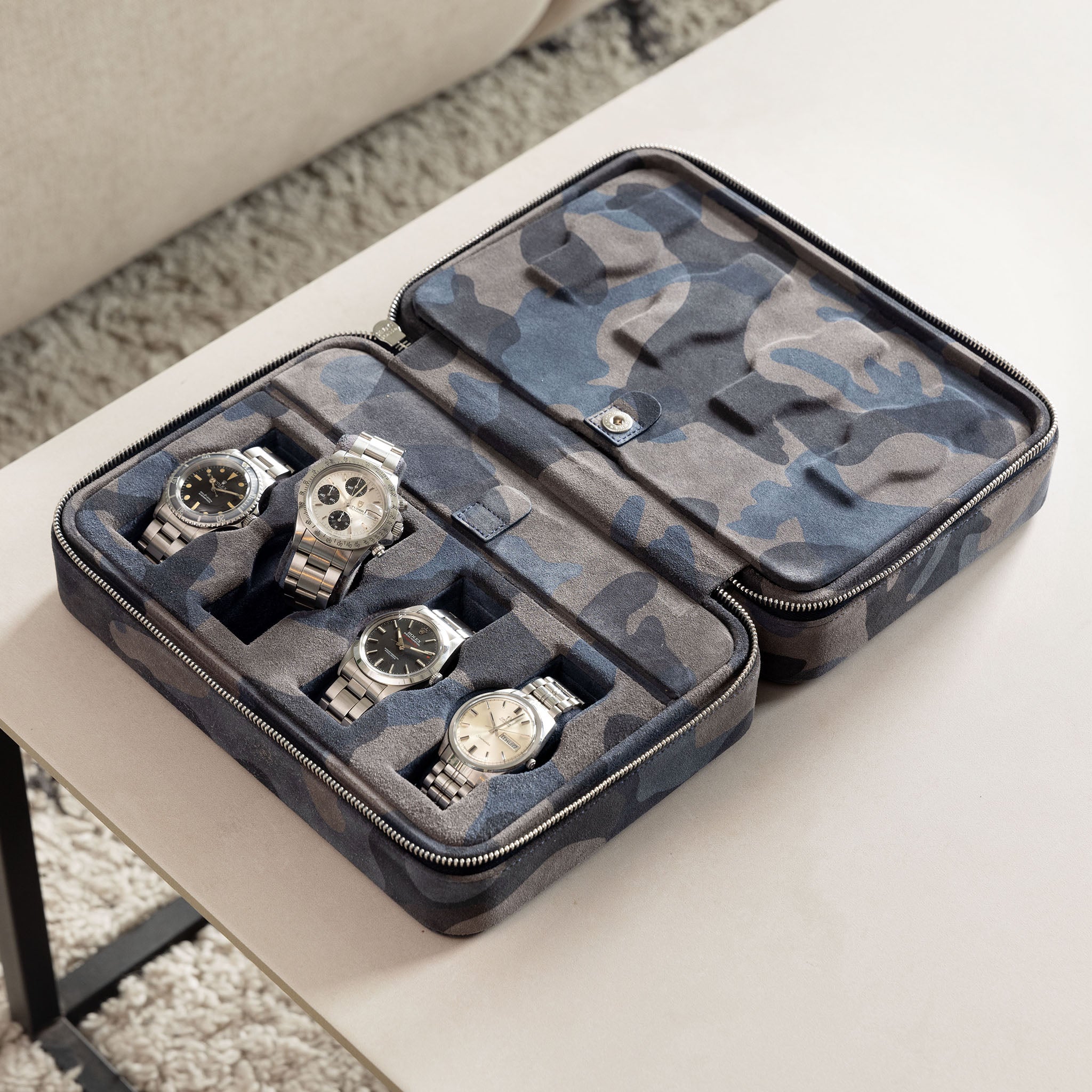 Blue Camo Suede Luxury Leather Watch Box by JPM