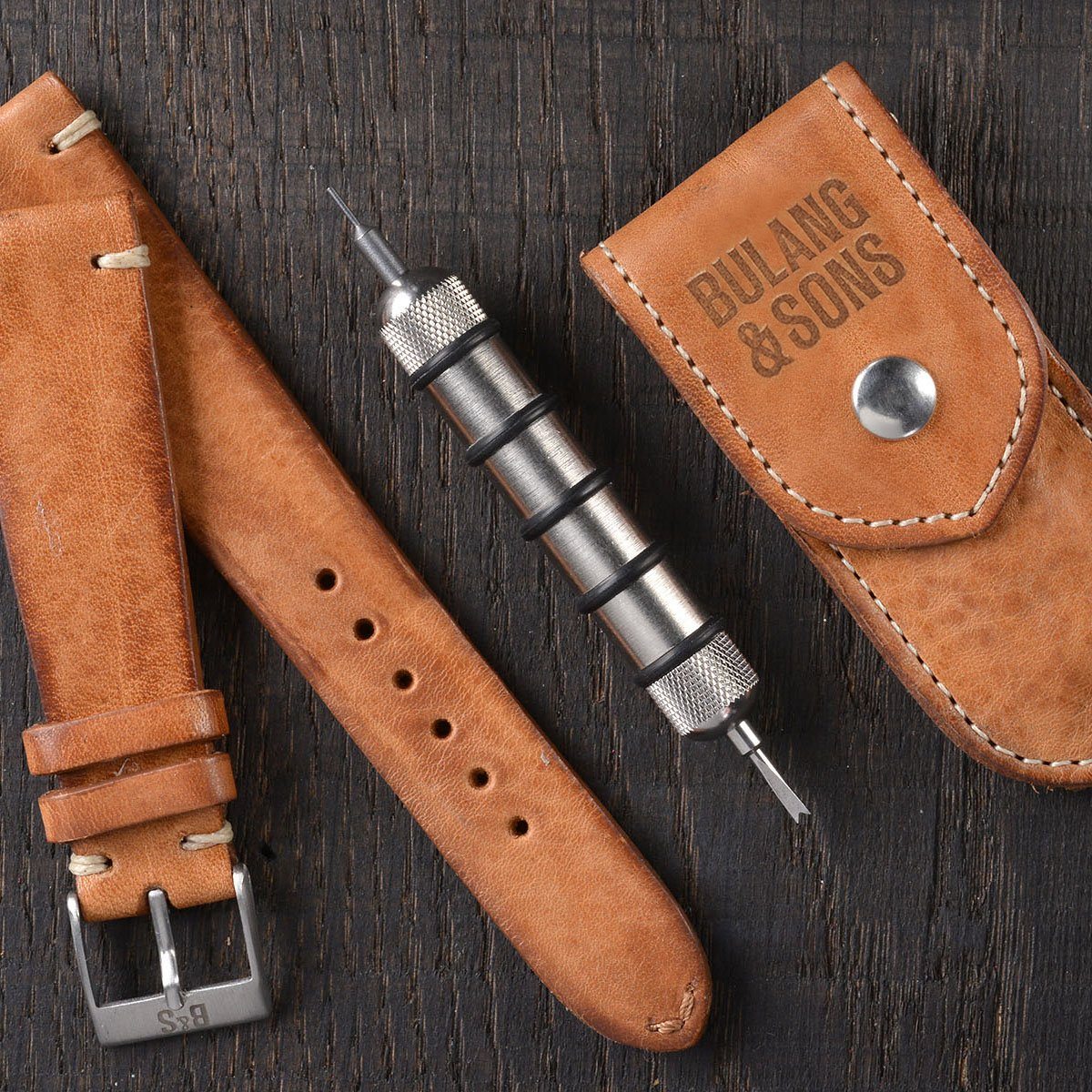 Caramel Brown Spring Bar Travel Watch Tool Set