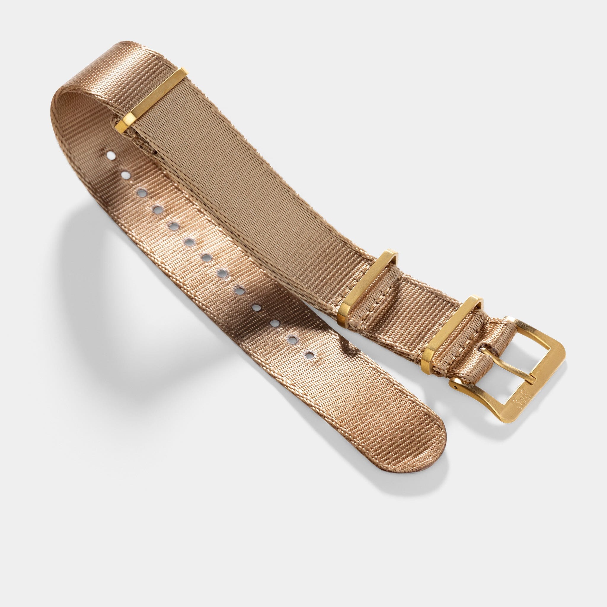 Sample Sale - Deluxe Nylon Single Pass Watch Strap Coyote Brown - Gold Brushed - 22mm