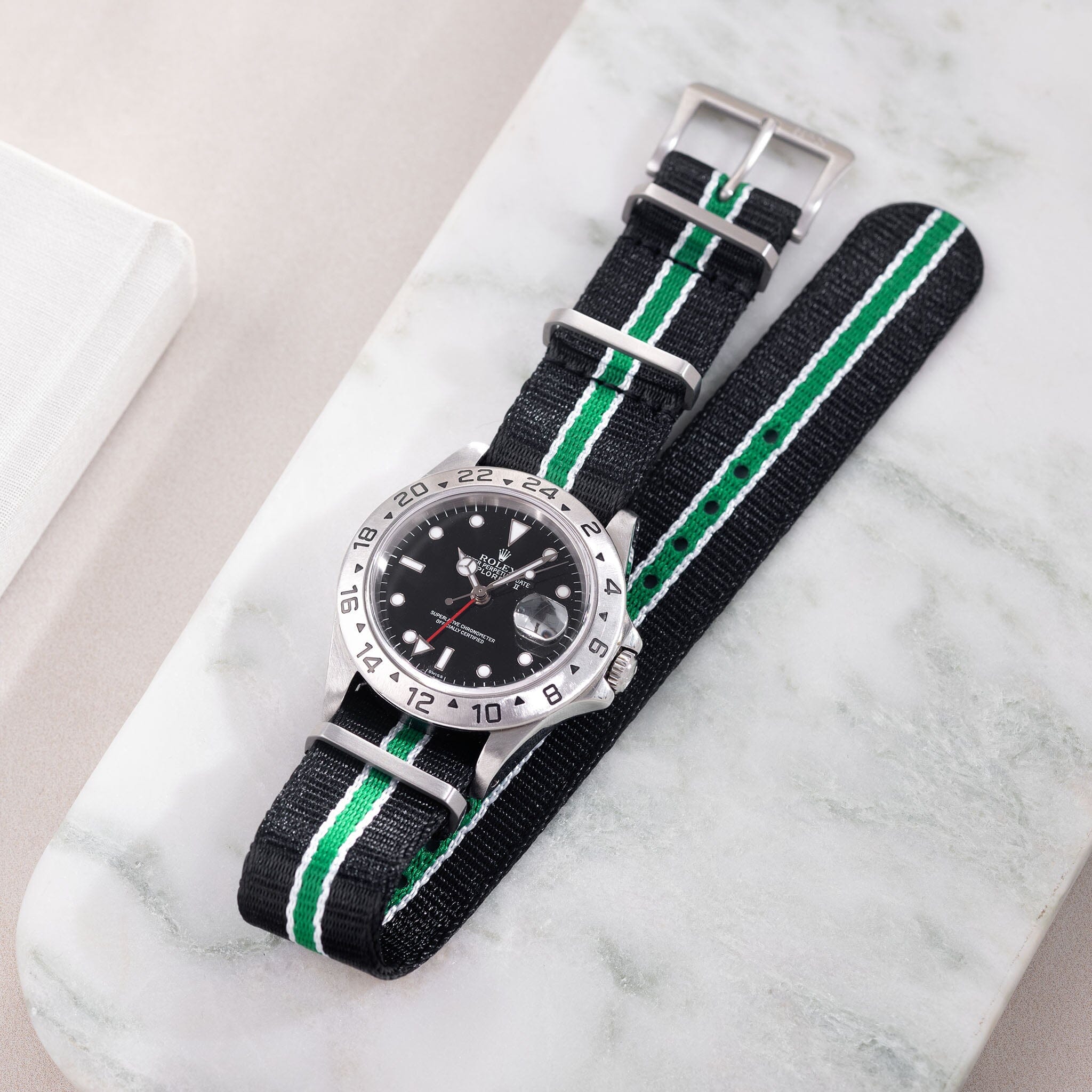 Deluxe Nylon Nato Watch Strap Black One Stripe Green