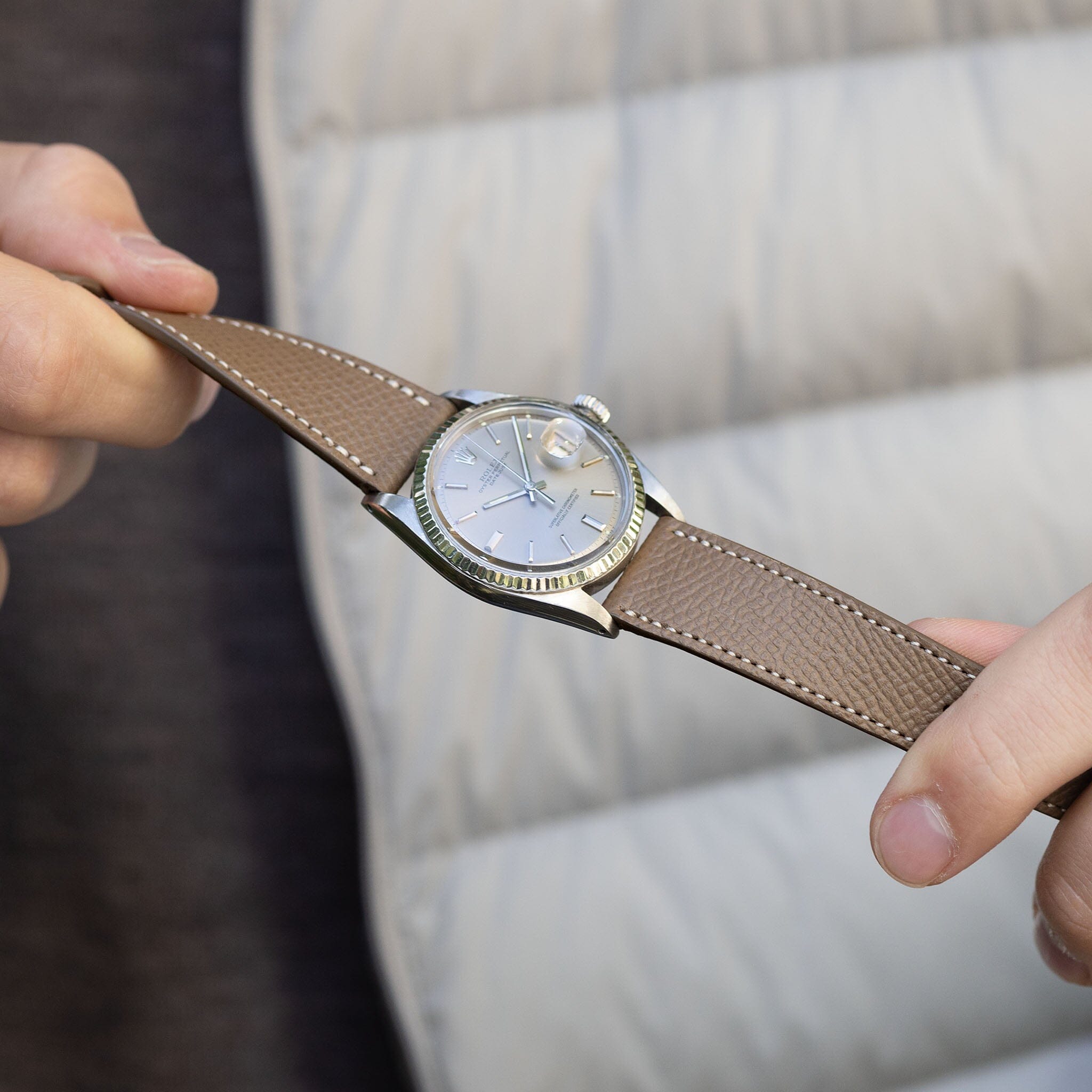 Epsom Taupe Grey Leather Watch Strap