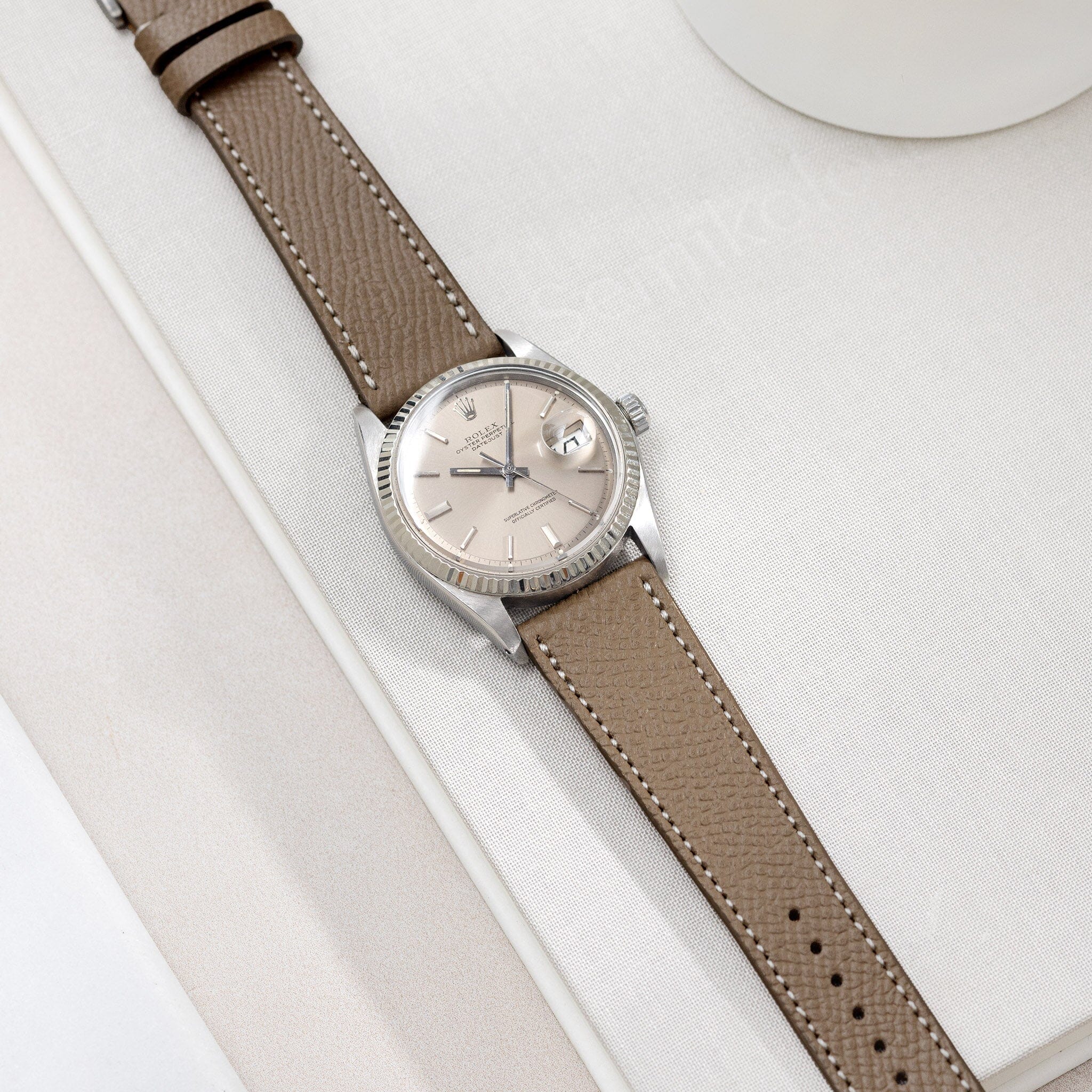 Epsom Taupe Grey Leather Watch Strap