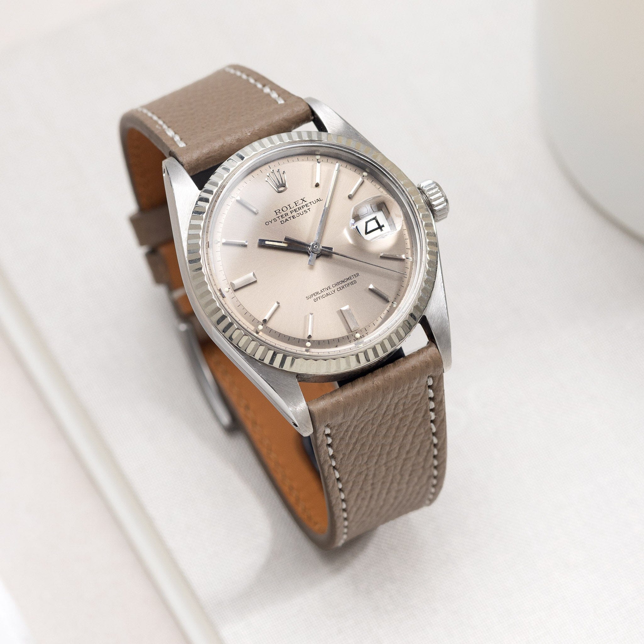 Epsom Taupe Grey Leather Watch Strap