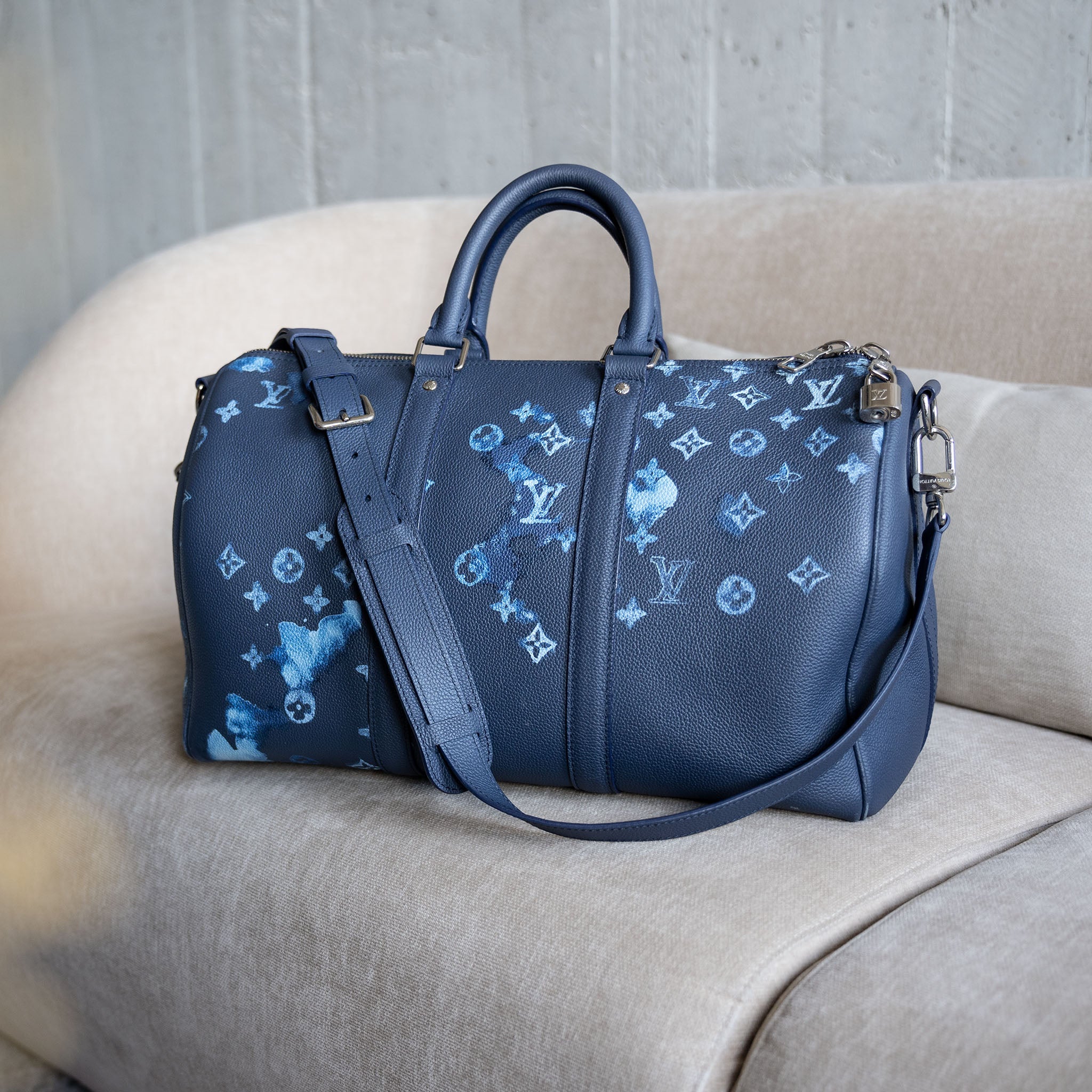 Louis Vuitton Keepall Bandouliere 40 Watercolor Ink Blue Weekend Travel Bag