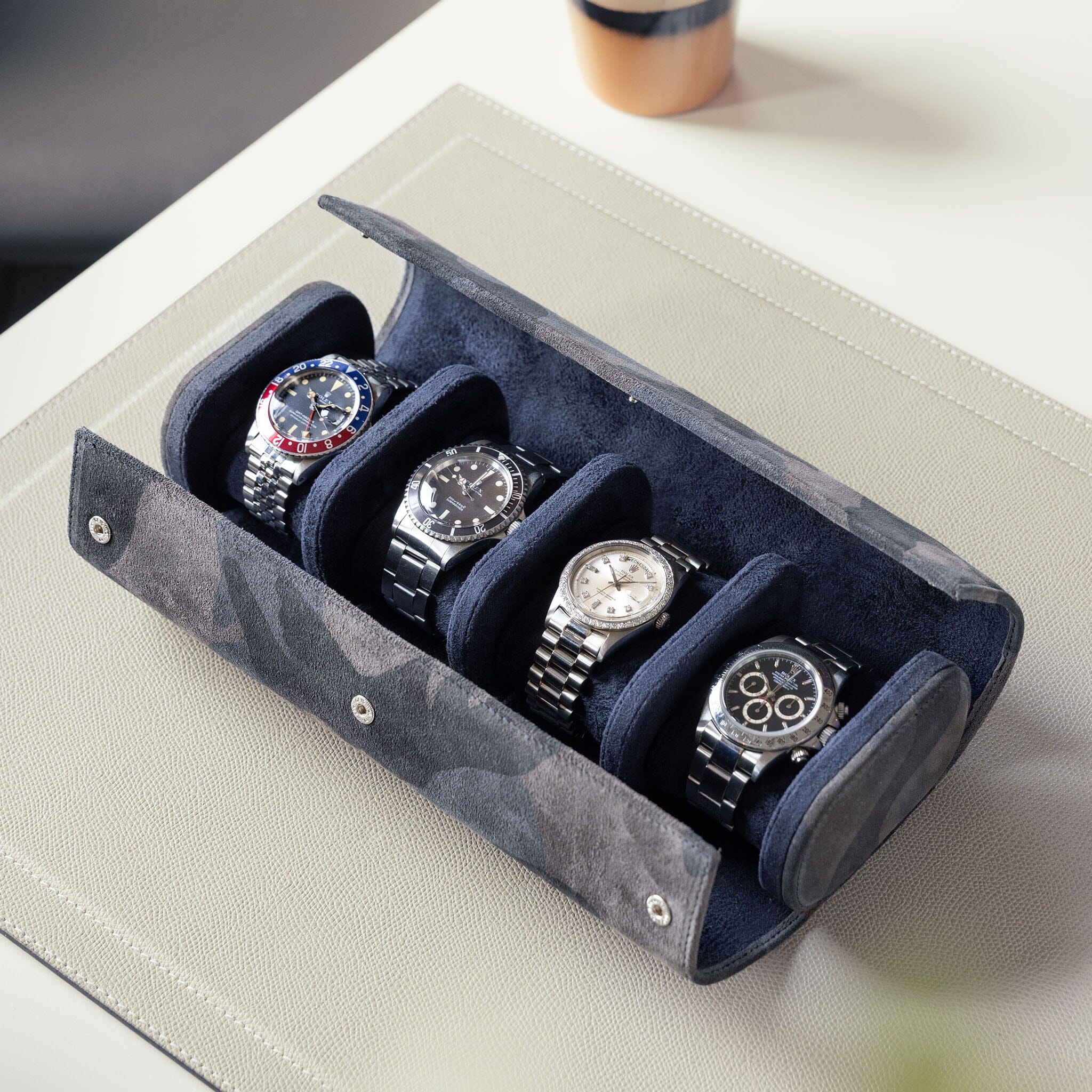 Oval 4 Watch Blue Camo Leather Watch Box