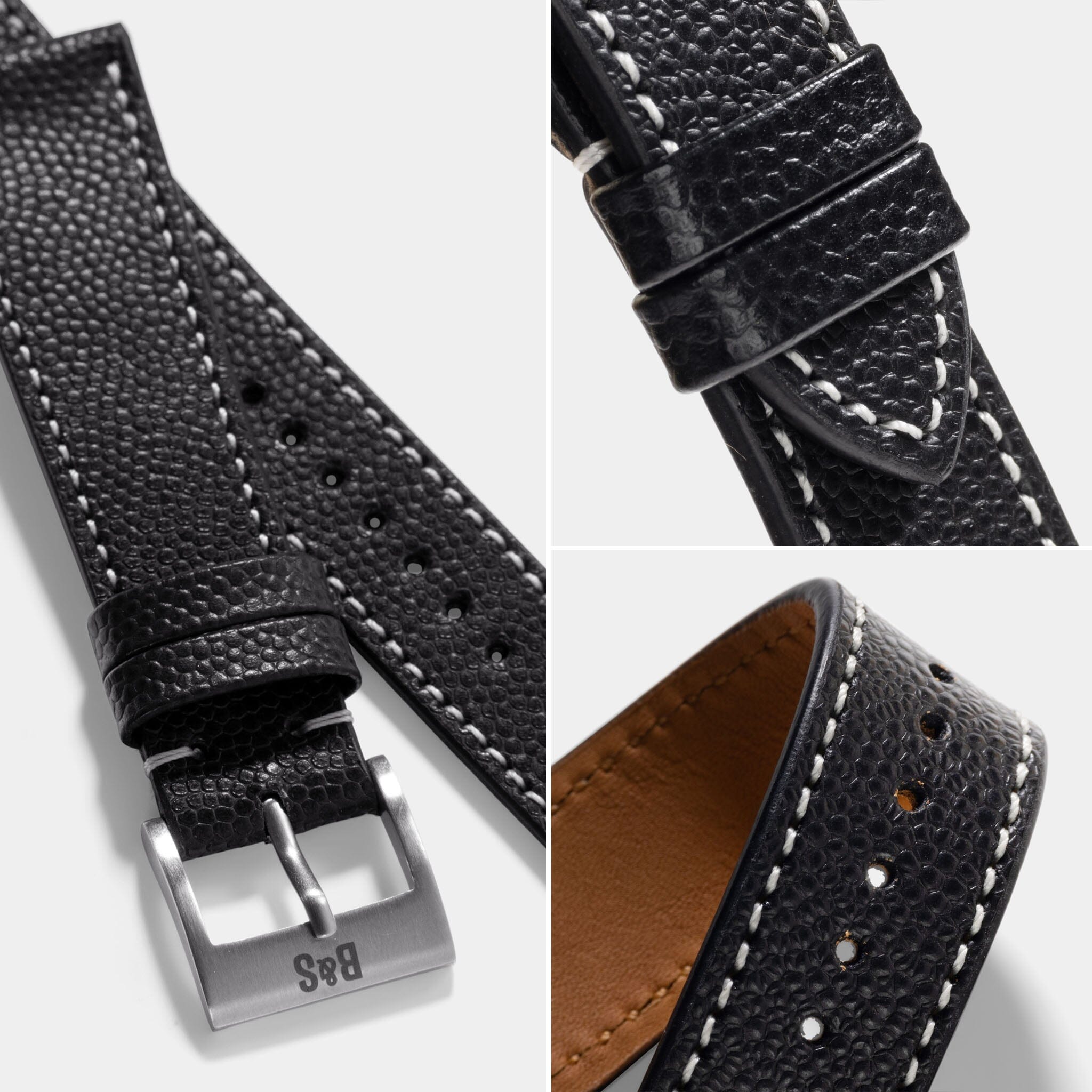 Pebbled Black Leather Watch Strap