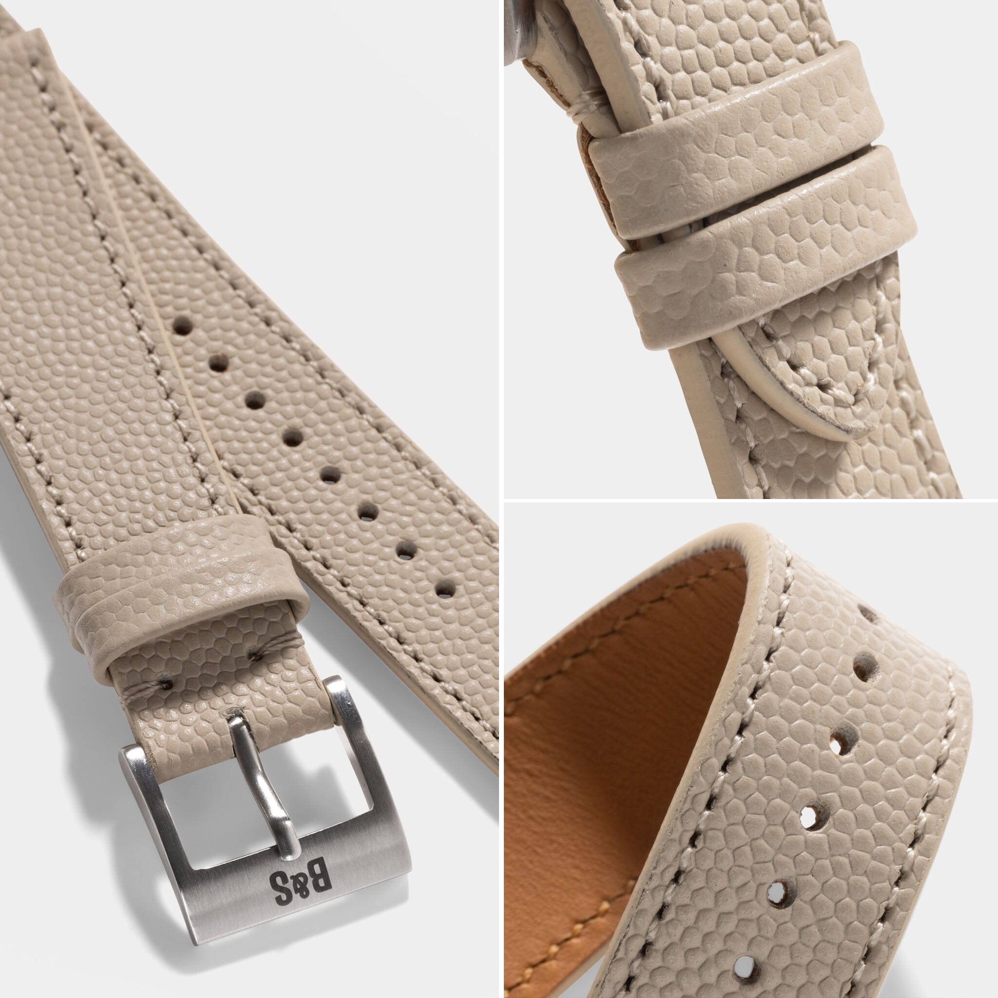 Pebbled Creme Tonal Leather Watch Strap