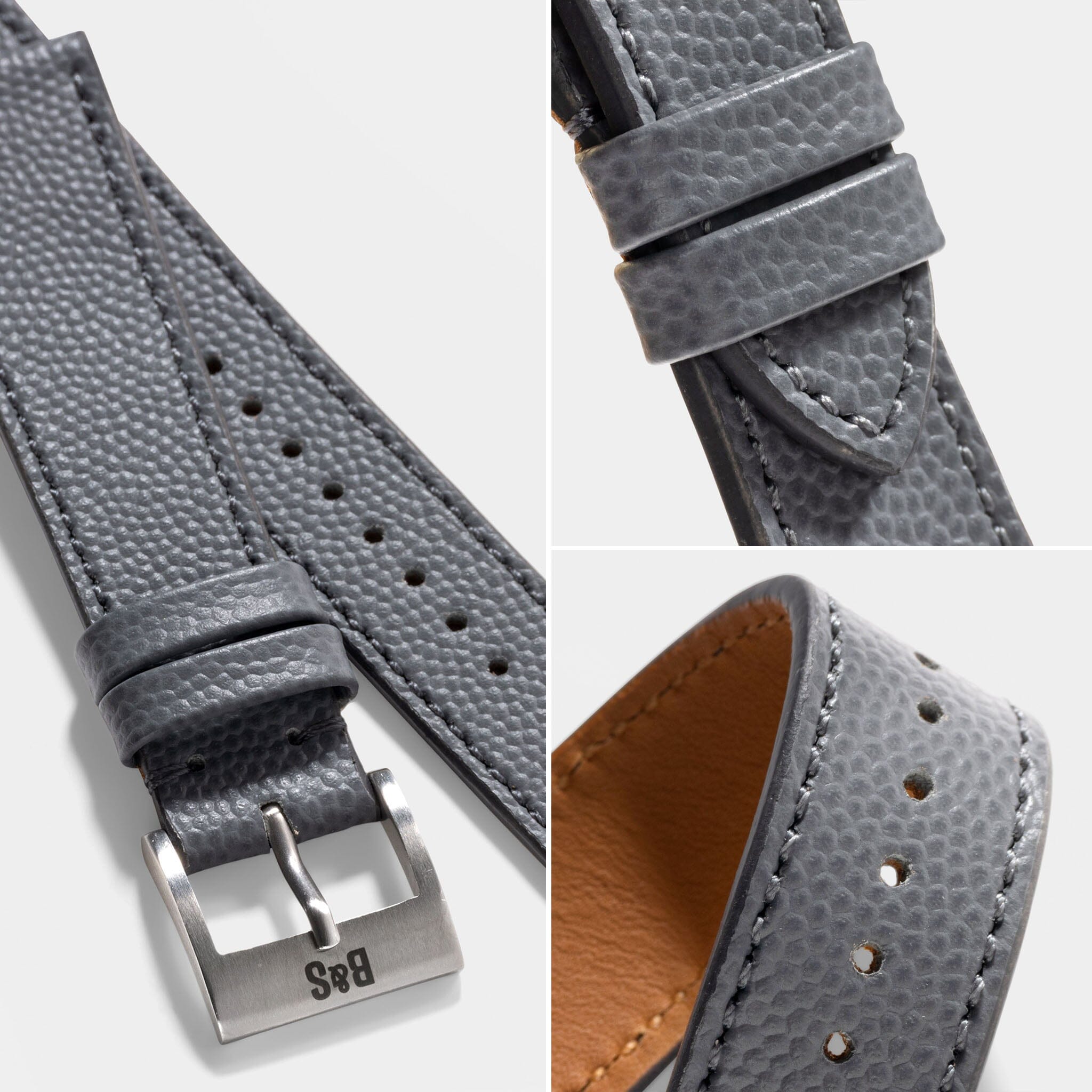 Pebbled Grey Tonal Leather Watch Strap