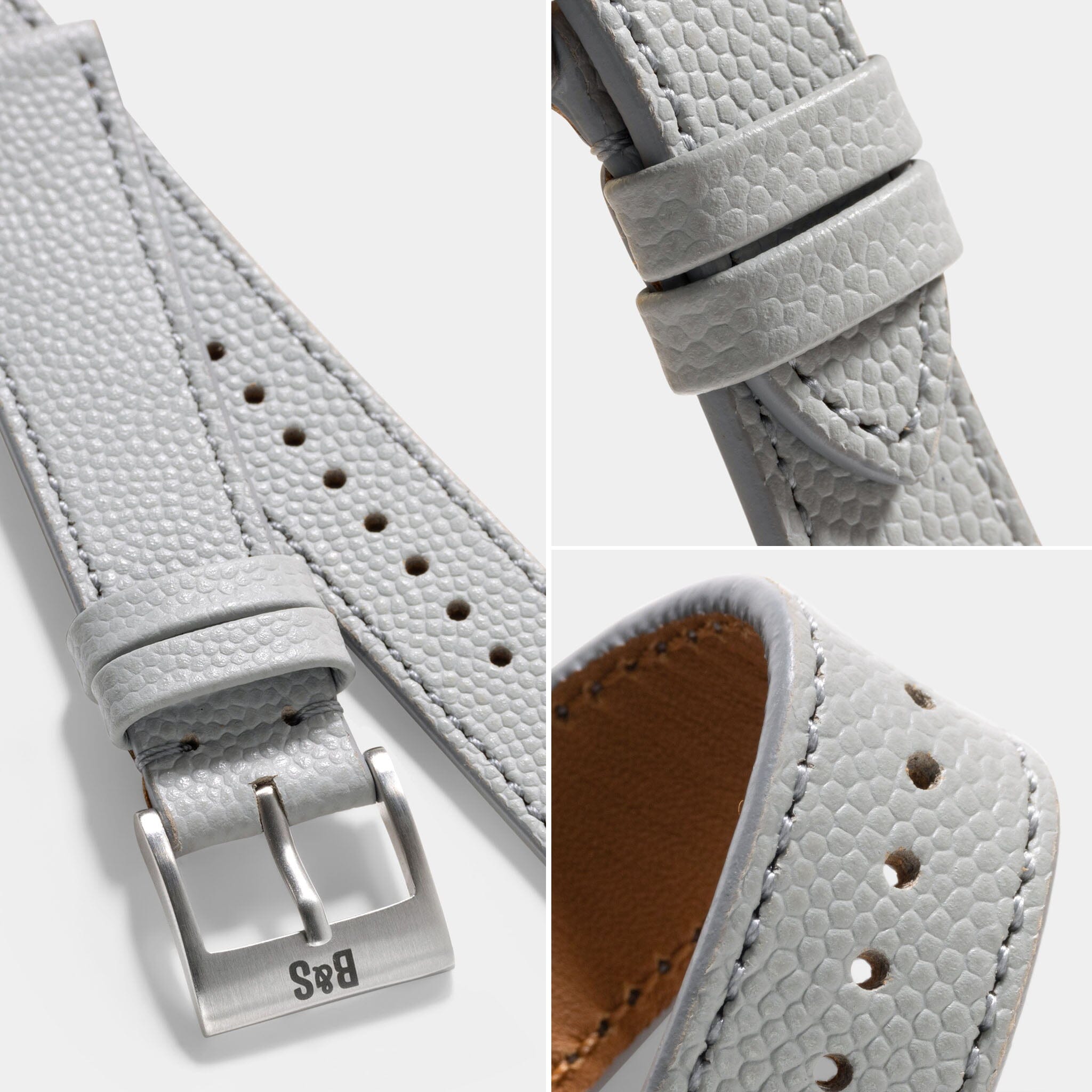 Pebbled Light Grey Tonal Leather Watch Strap