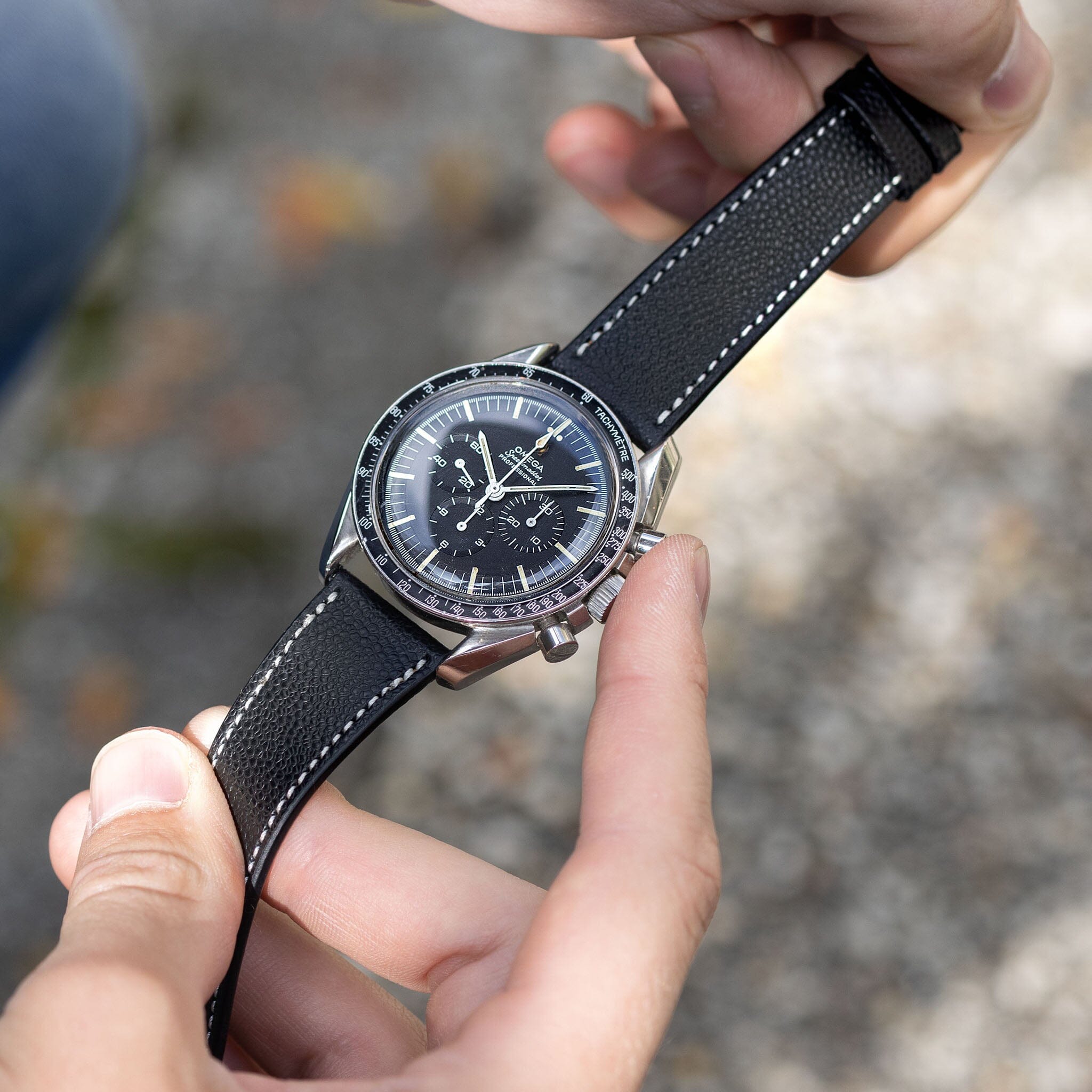 Pebbled Black Leather Watch Strap