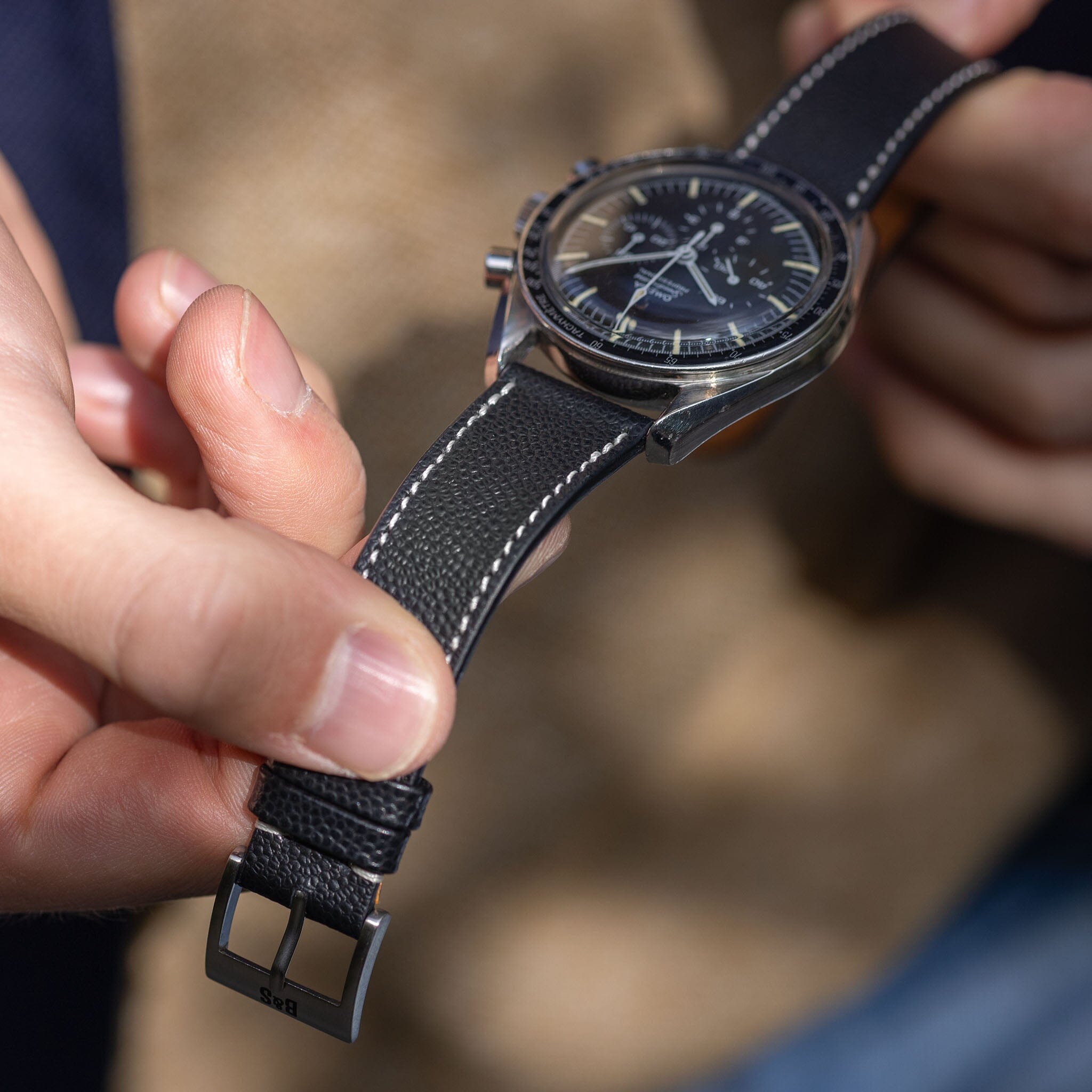 Pebbled Black Leather Watch Strap