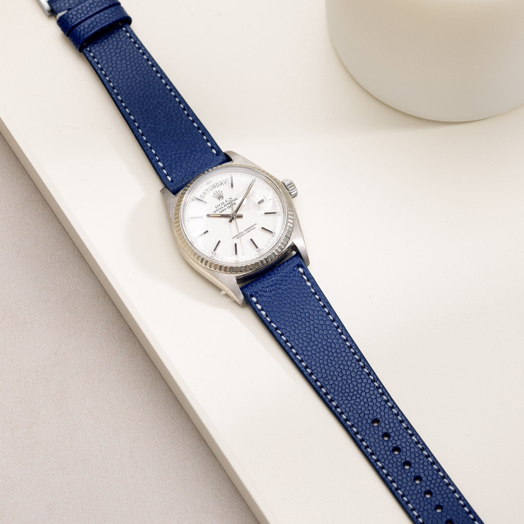 Pebbled Dark Blue Leather Watch Strap