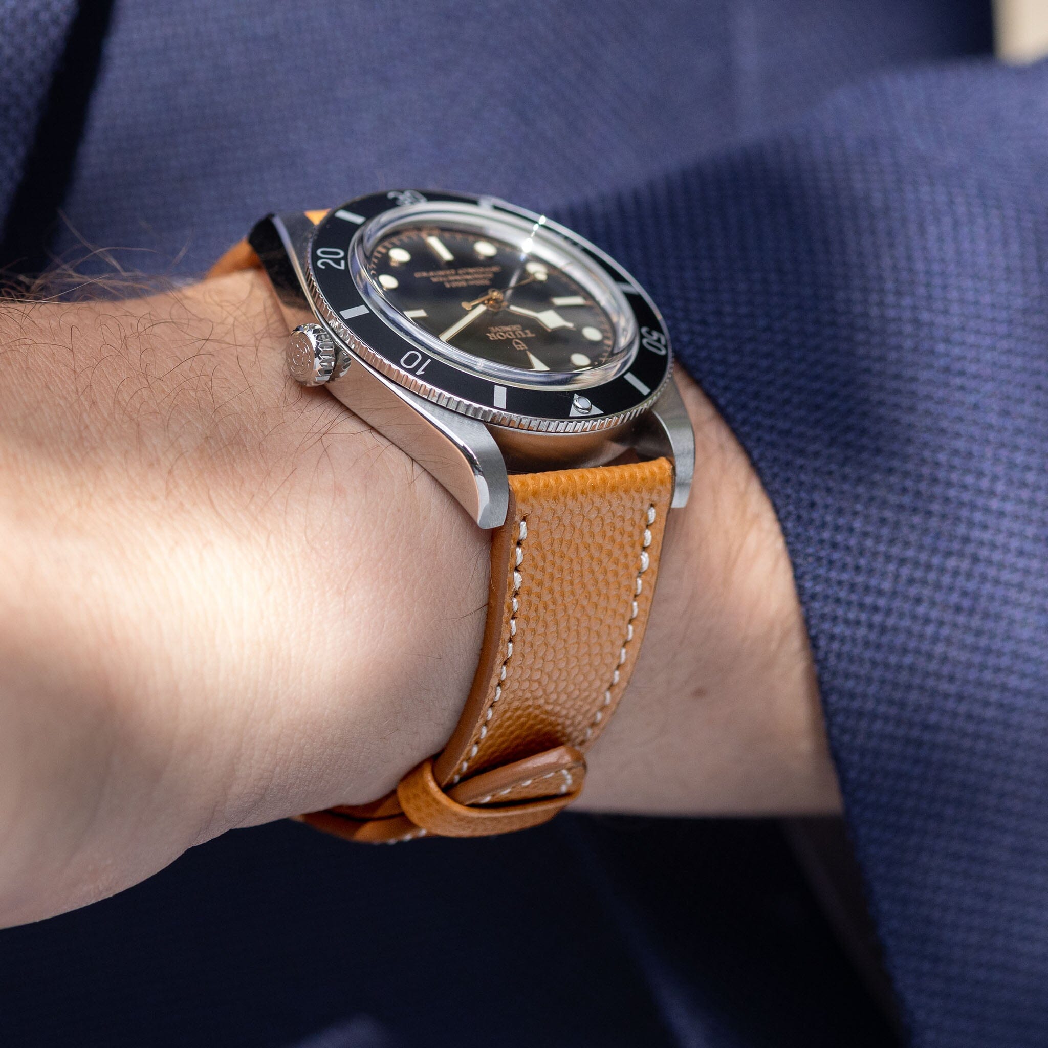 Pebbled Cognac Brown Leather Watch Strap