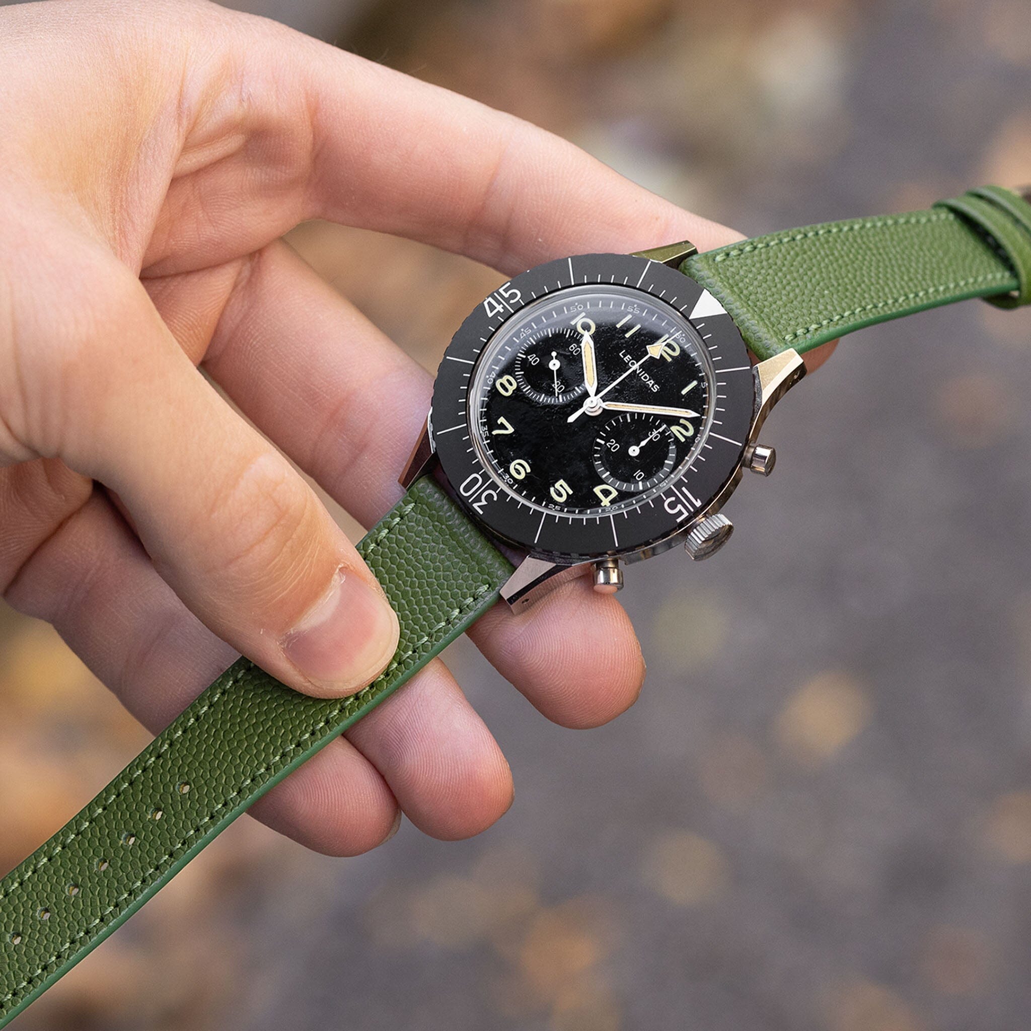 Pebbled Green Tonal Leather Watch Strap