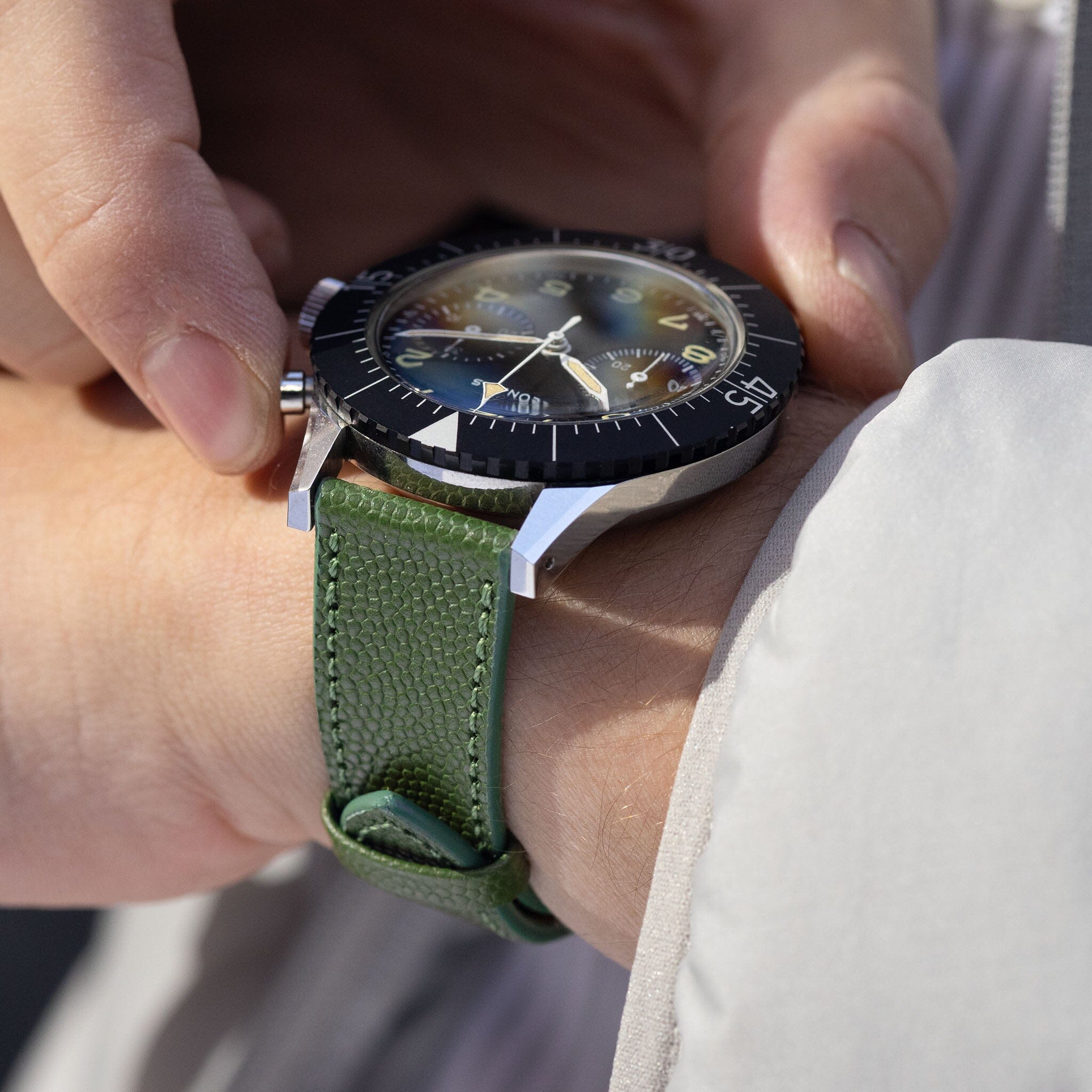 Pebbled Green Tonal Leather Watch Strap