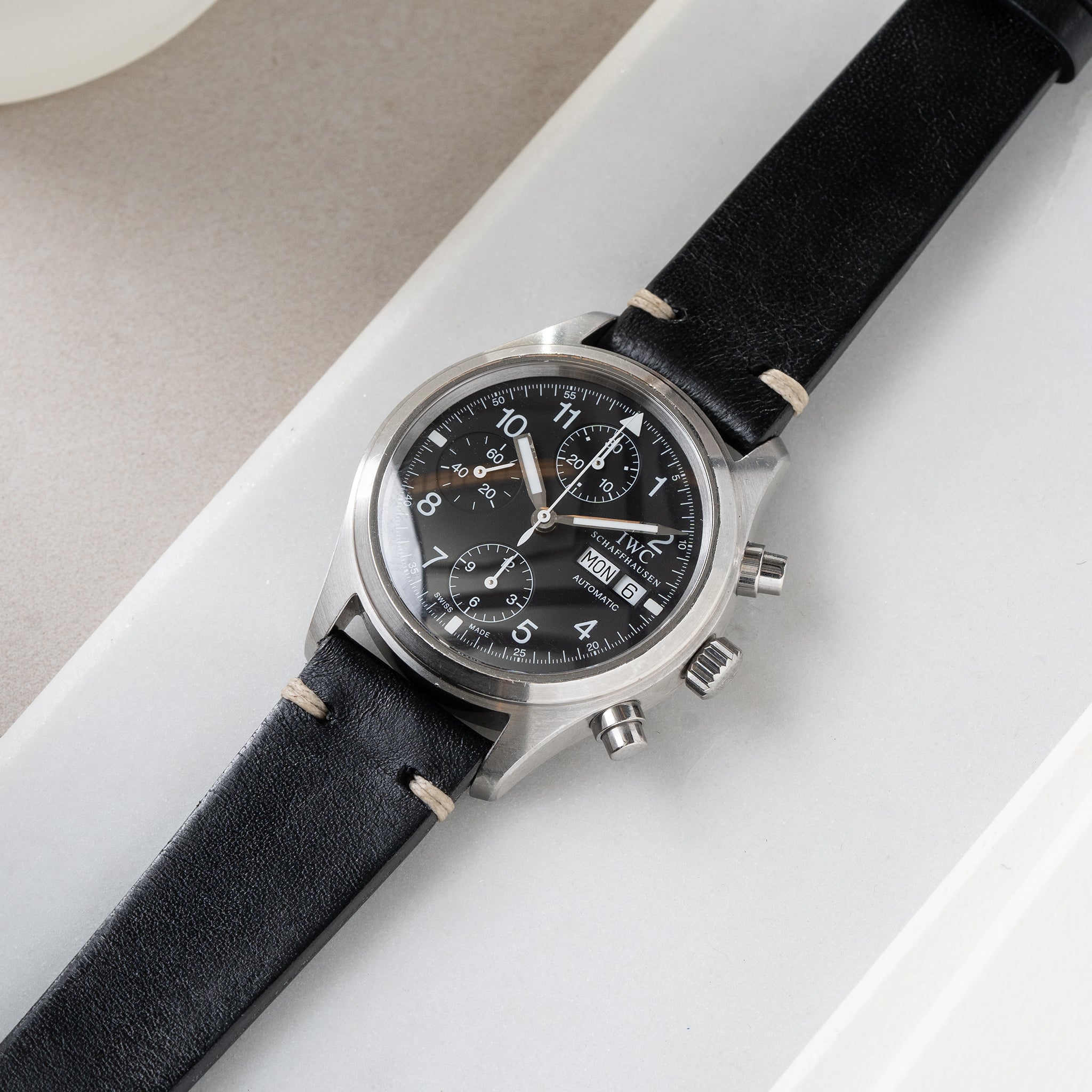 Strap for IWC Flieger Chronograph - Black Leather (20mm)