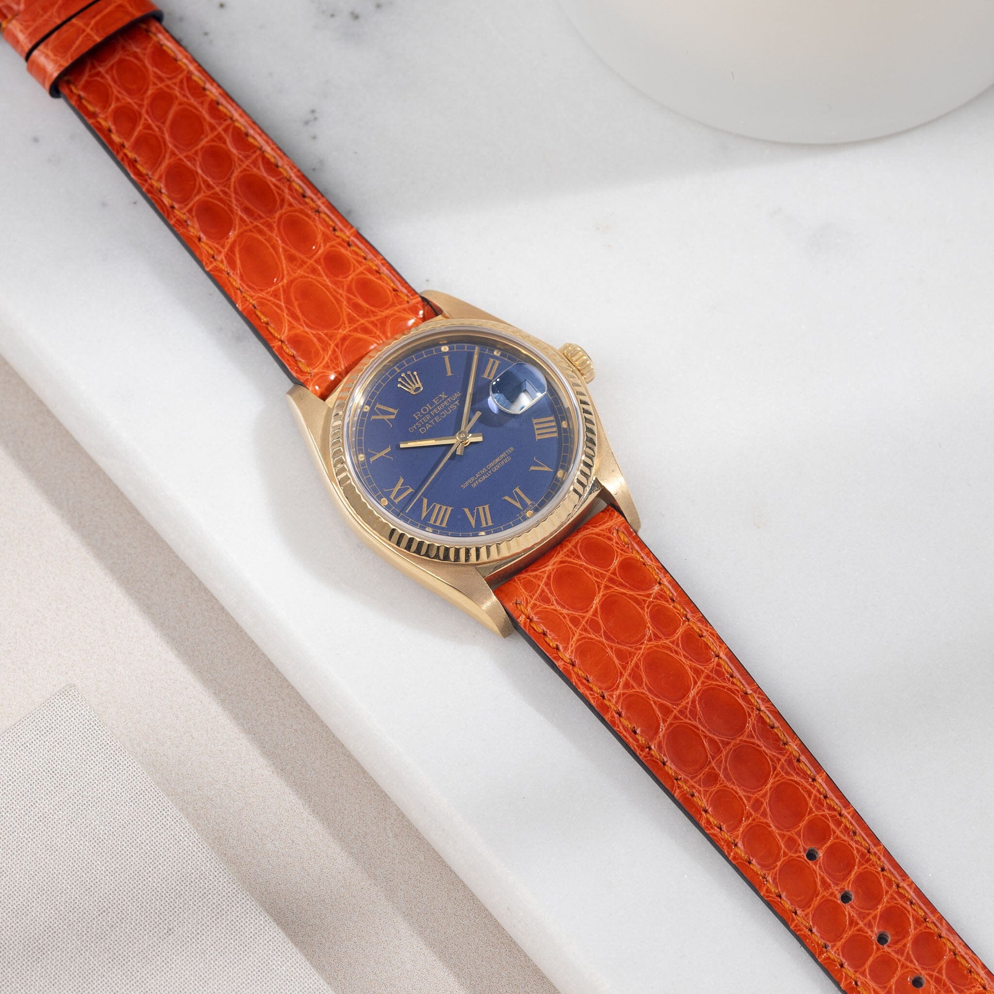 Rolex Datejust 16018 Buckley with orange Alligator Leather Watch Strap