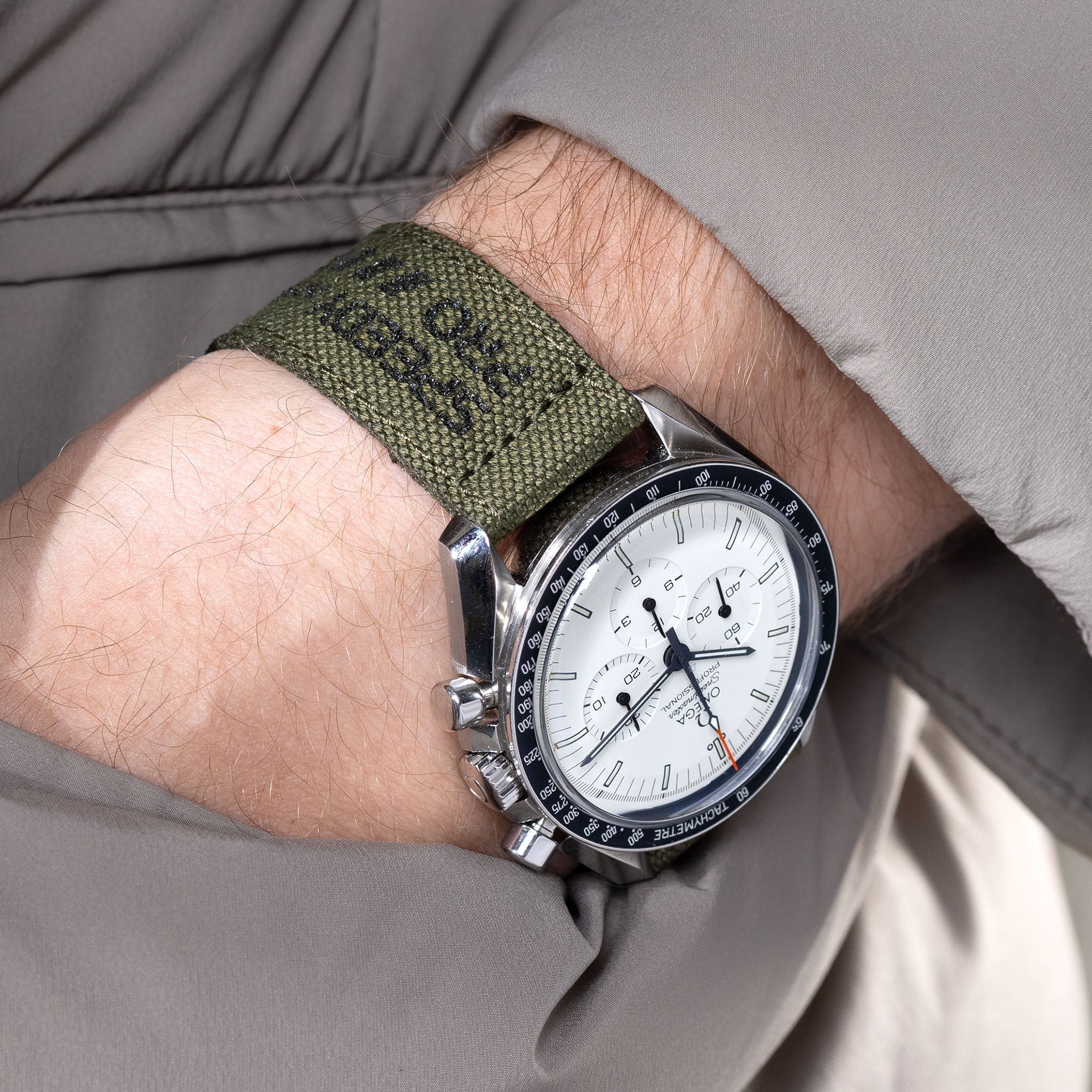 Strap for Omega Speedmaster Professional - Canvas Speedy Print in Olive Taupe or Grey