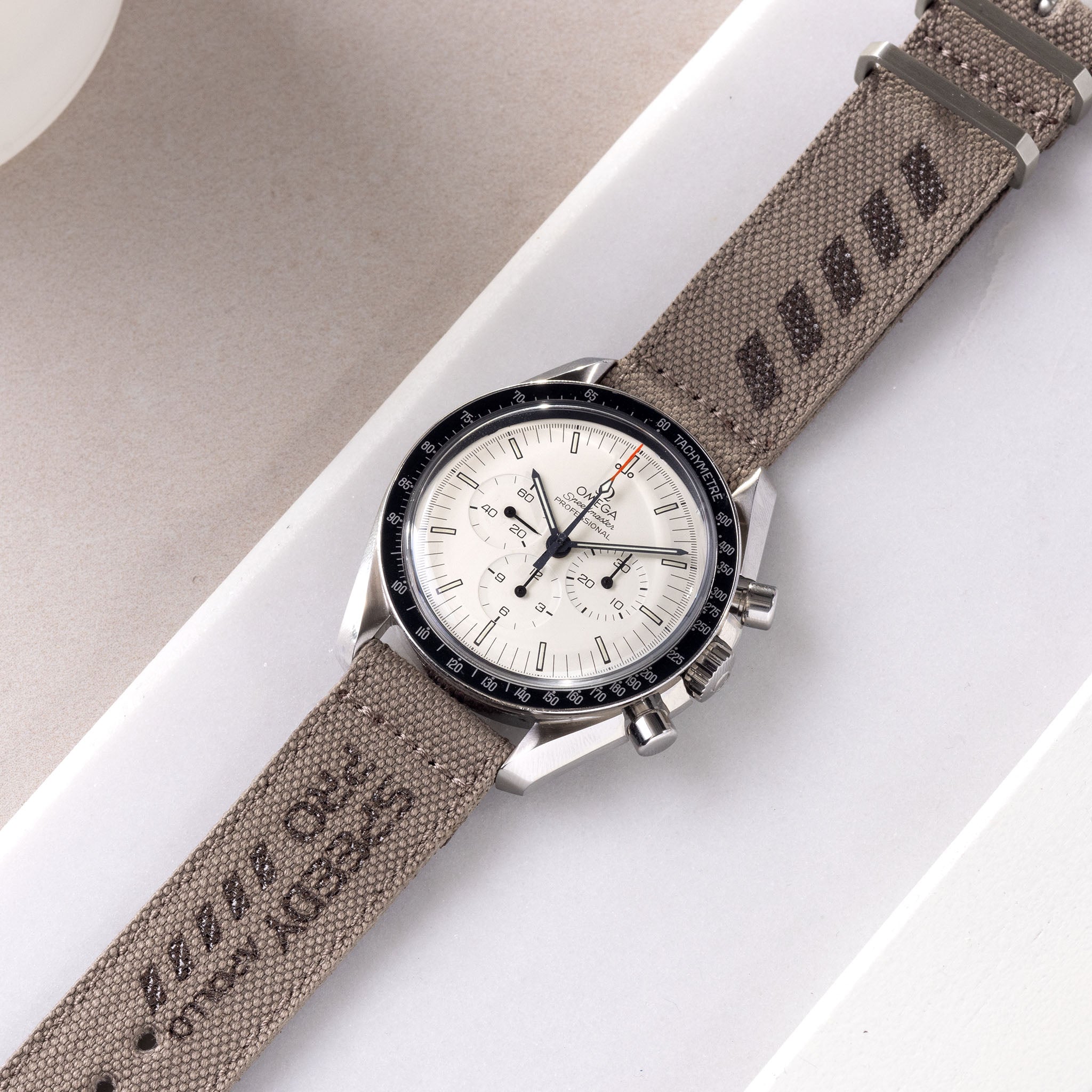 Strap for Omega Speedmaster Professional - Canvas Speedy Print in Olive Taupe or Grey