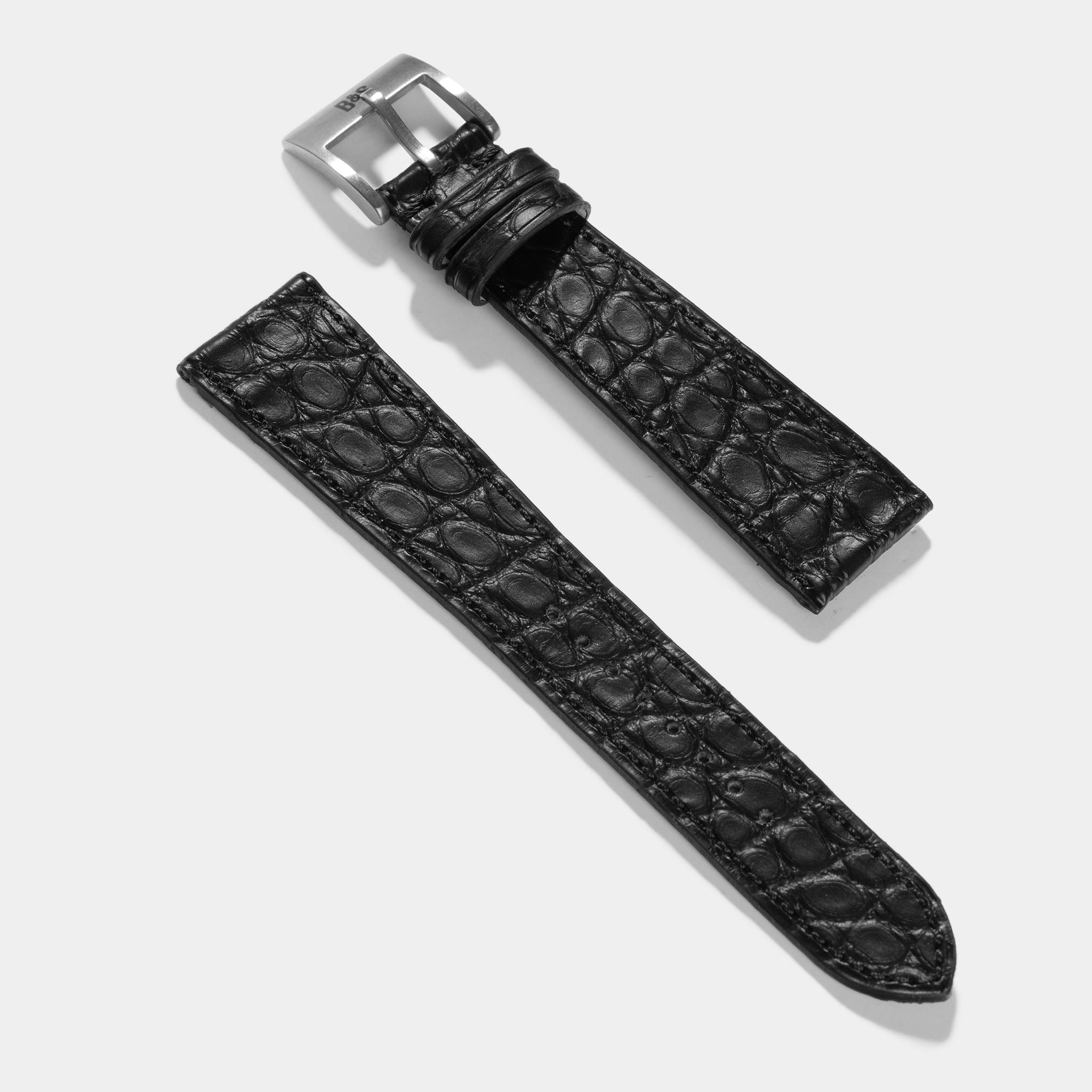 Alligator Flank Black Leather Watch Strap