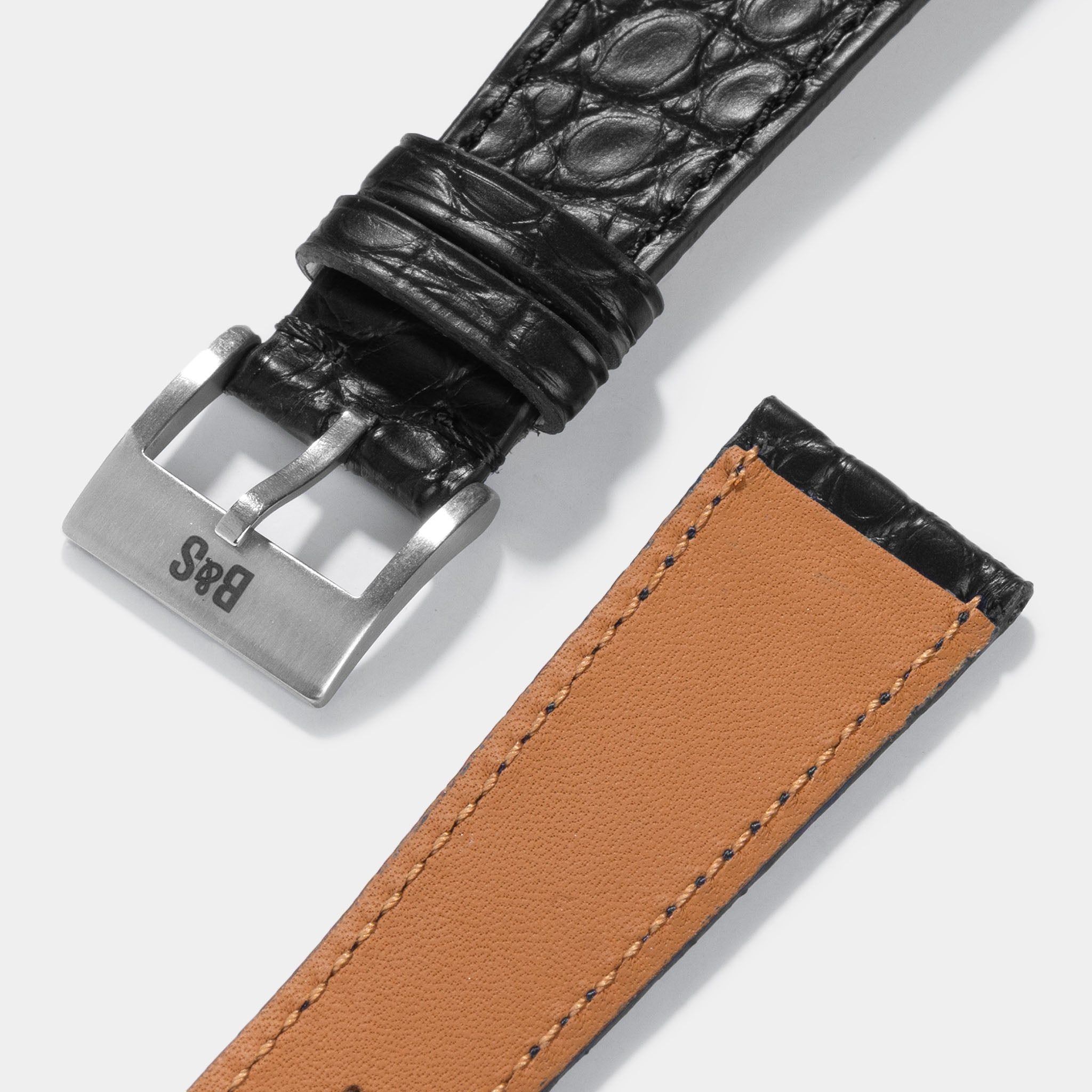 Alligator Flank Black Leather Watch Strap