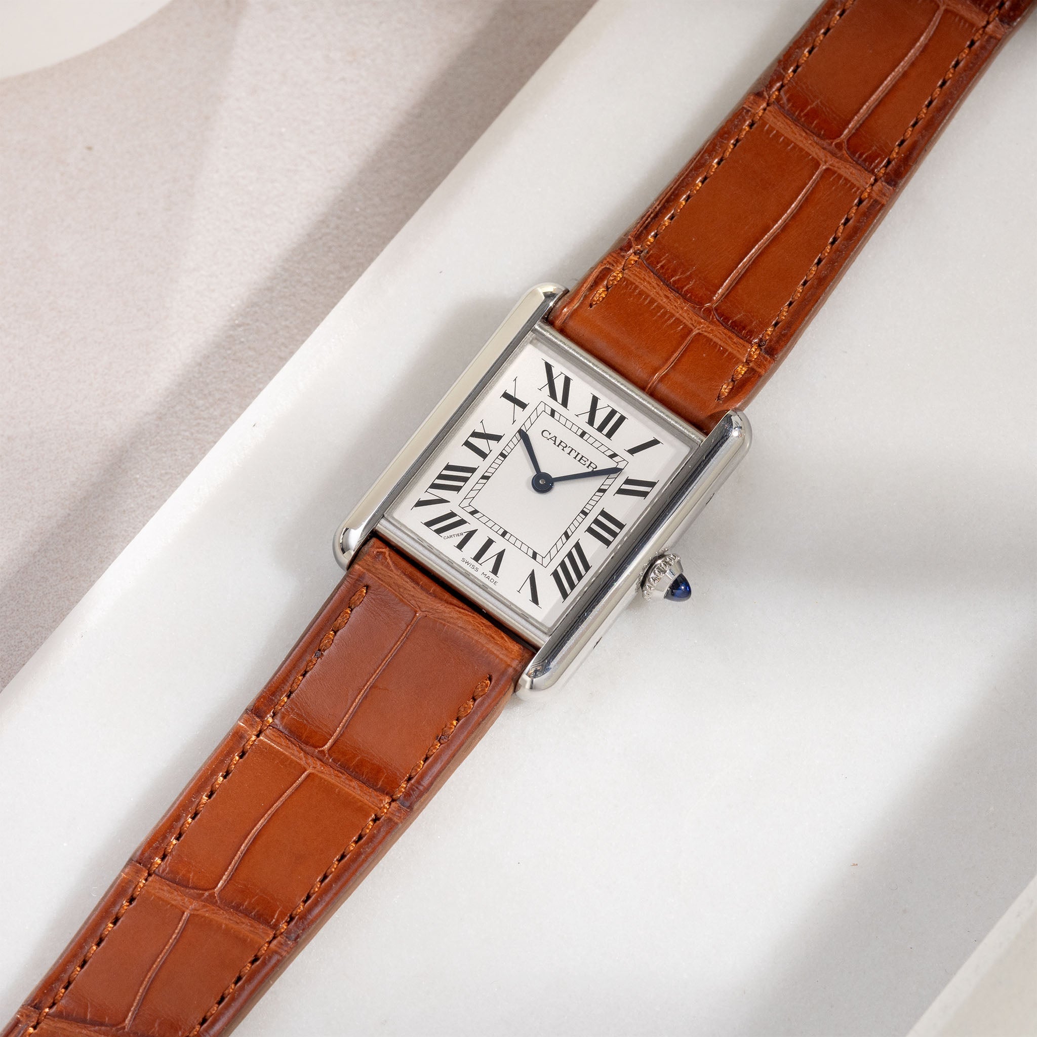 Strap for Cartier Tank Must (2021-2024) - The Cognac Alligator Full Cut