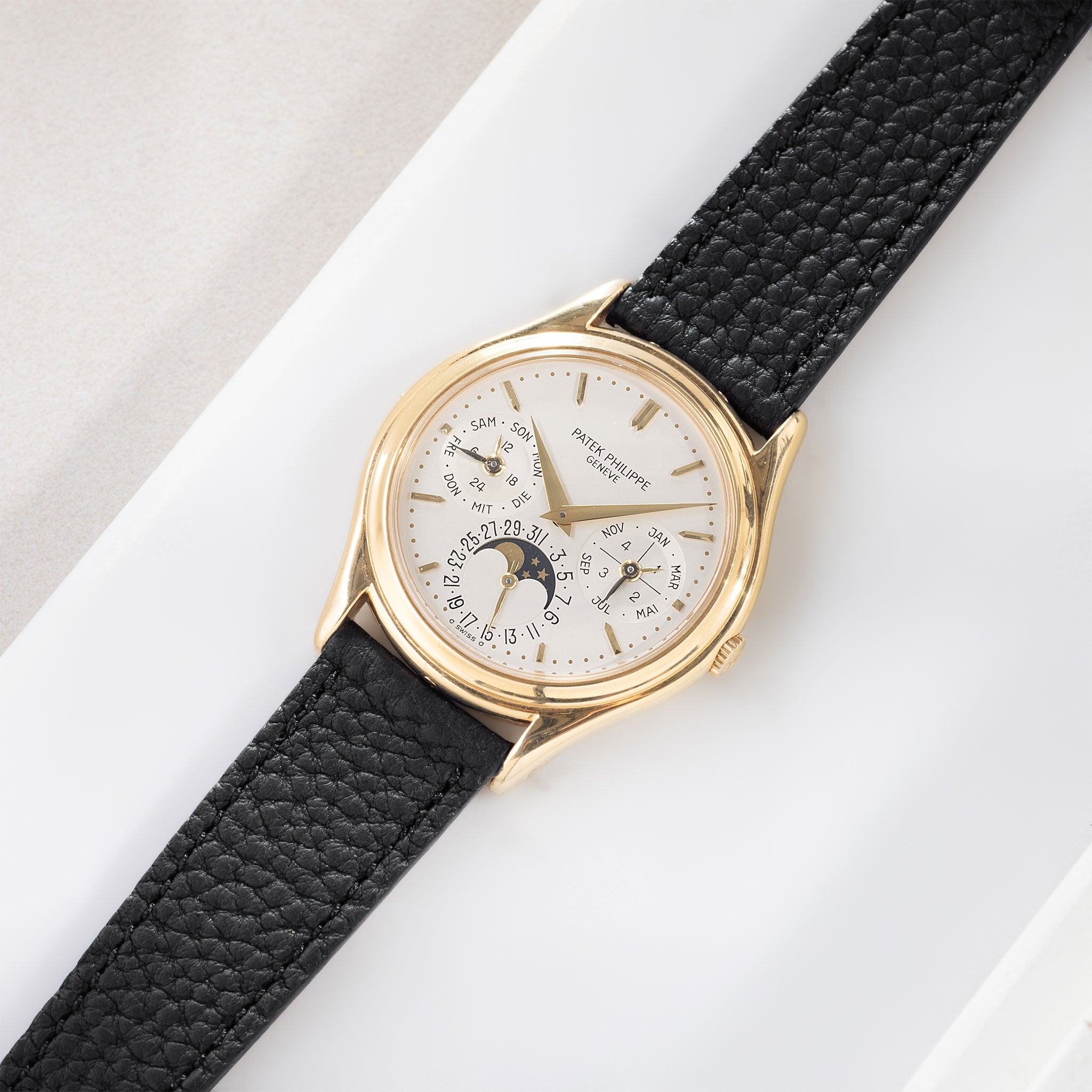 Grana Noir Tonal Watch Strap on Patek Philippe 3940 Perpetual Calendar