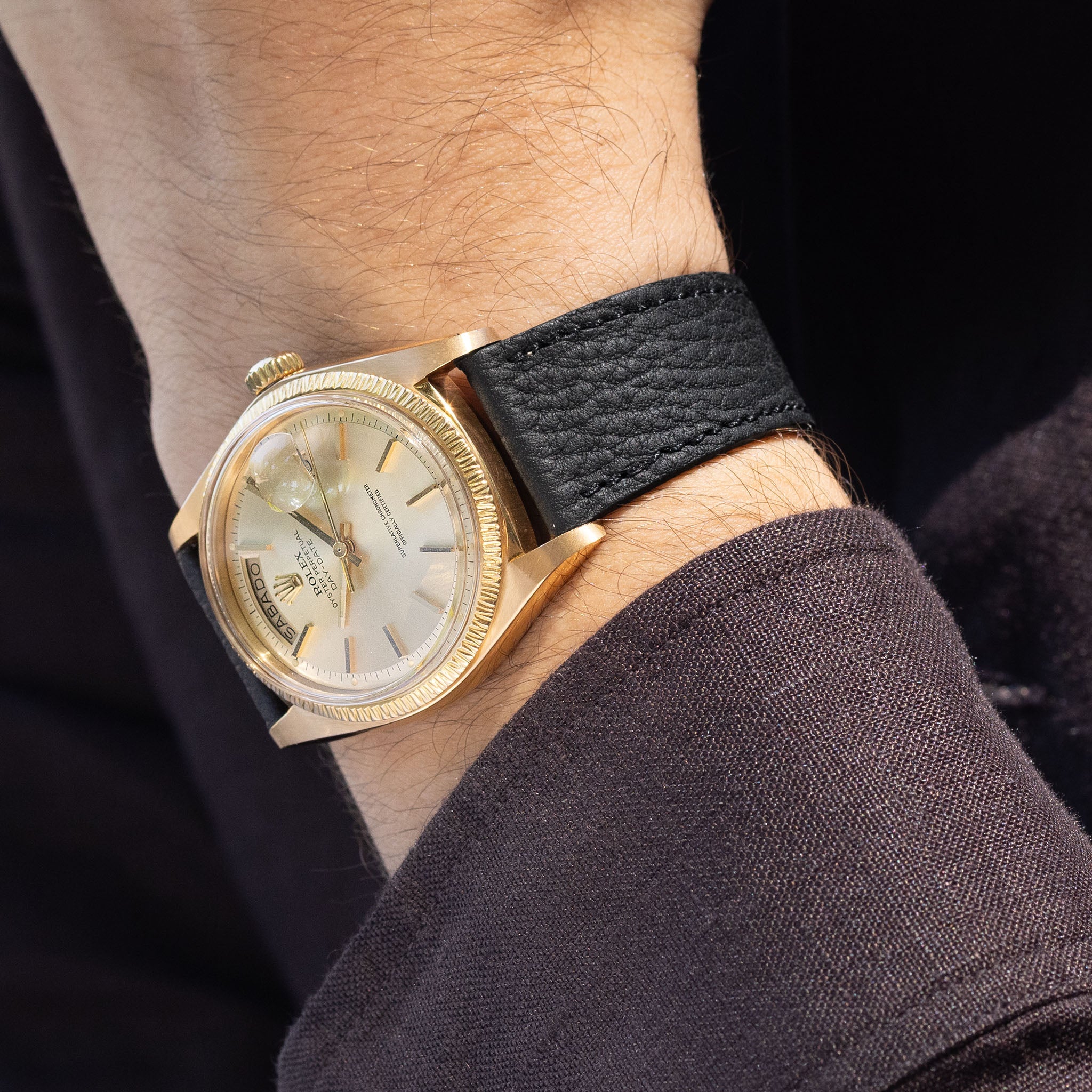Grana Noir Tonal Watch Strap on Rolex 1803 Day Date