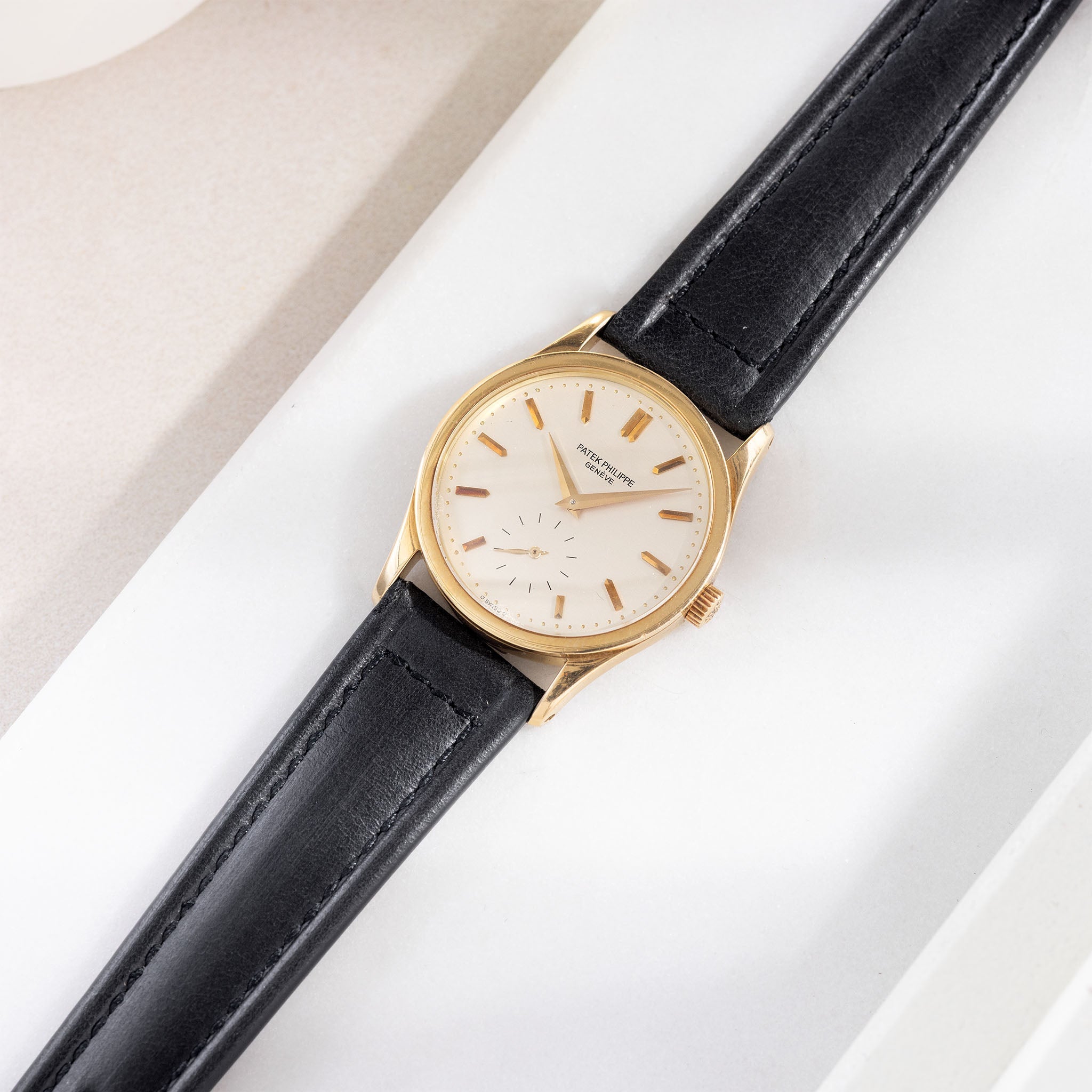 Black Sculptured Smooth Calfskin Watch Strap – Retro Dress