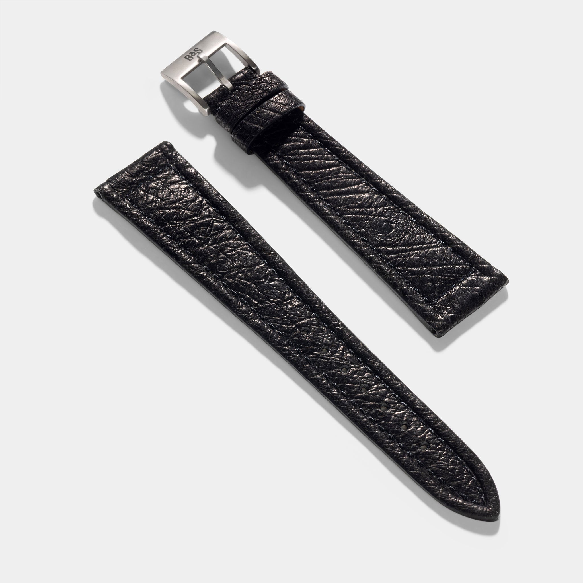 Black Boxed Grained Ostrich Watch Strap – Classic Dress