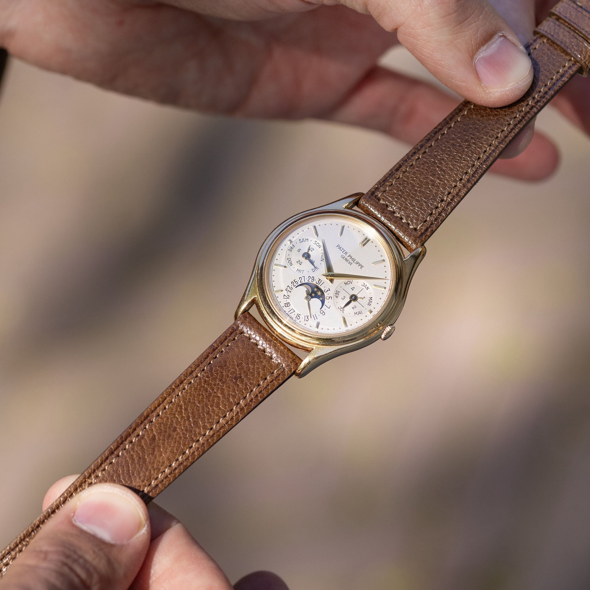 Burnished Tobacco Brown Boxed Calfskin Watch Strap - Classic Dress