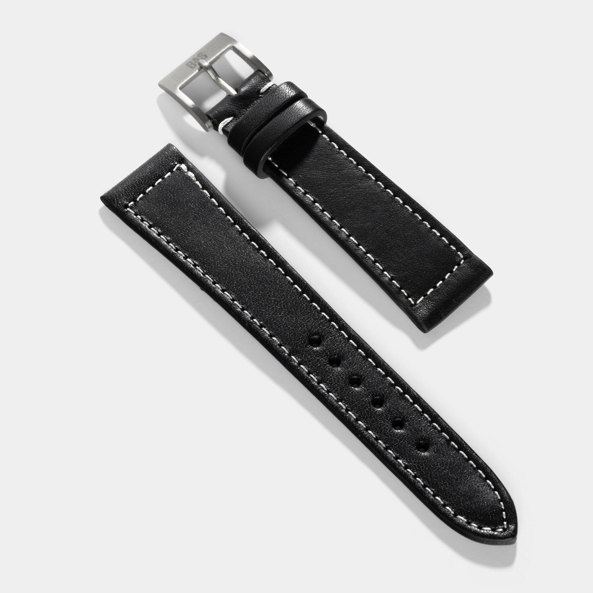 Black Boxed Stitch Leather Watch Strap