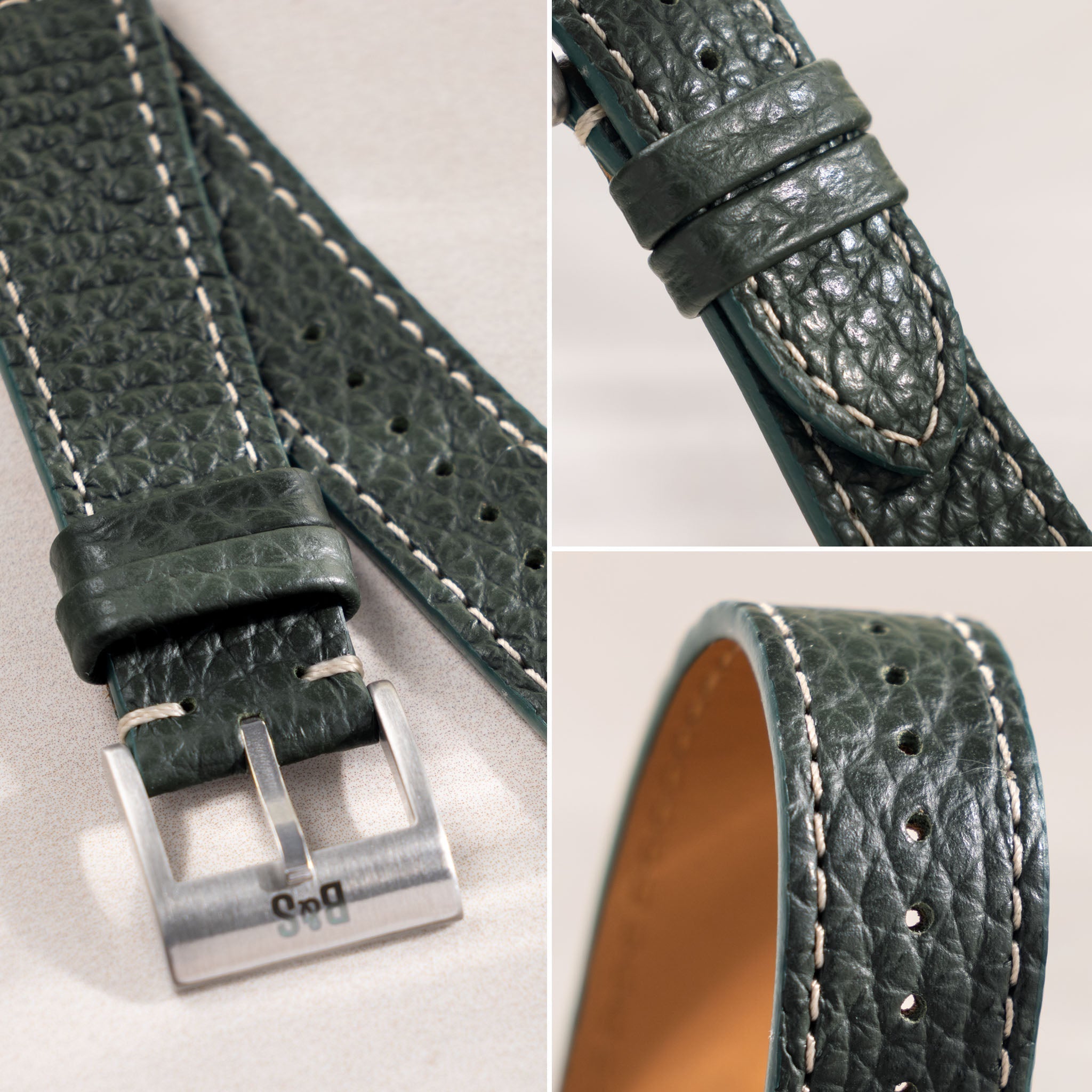 Grained Green Leather Watch Strap