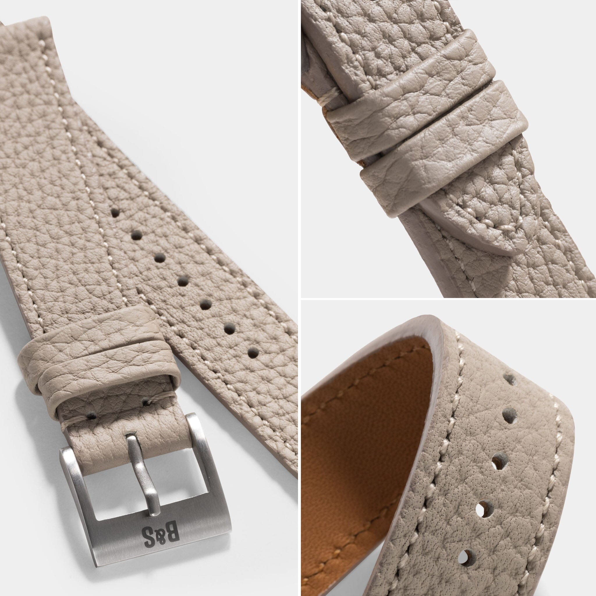 Togo Light Grey Tonal Leather Watch Strap