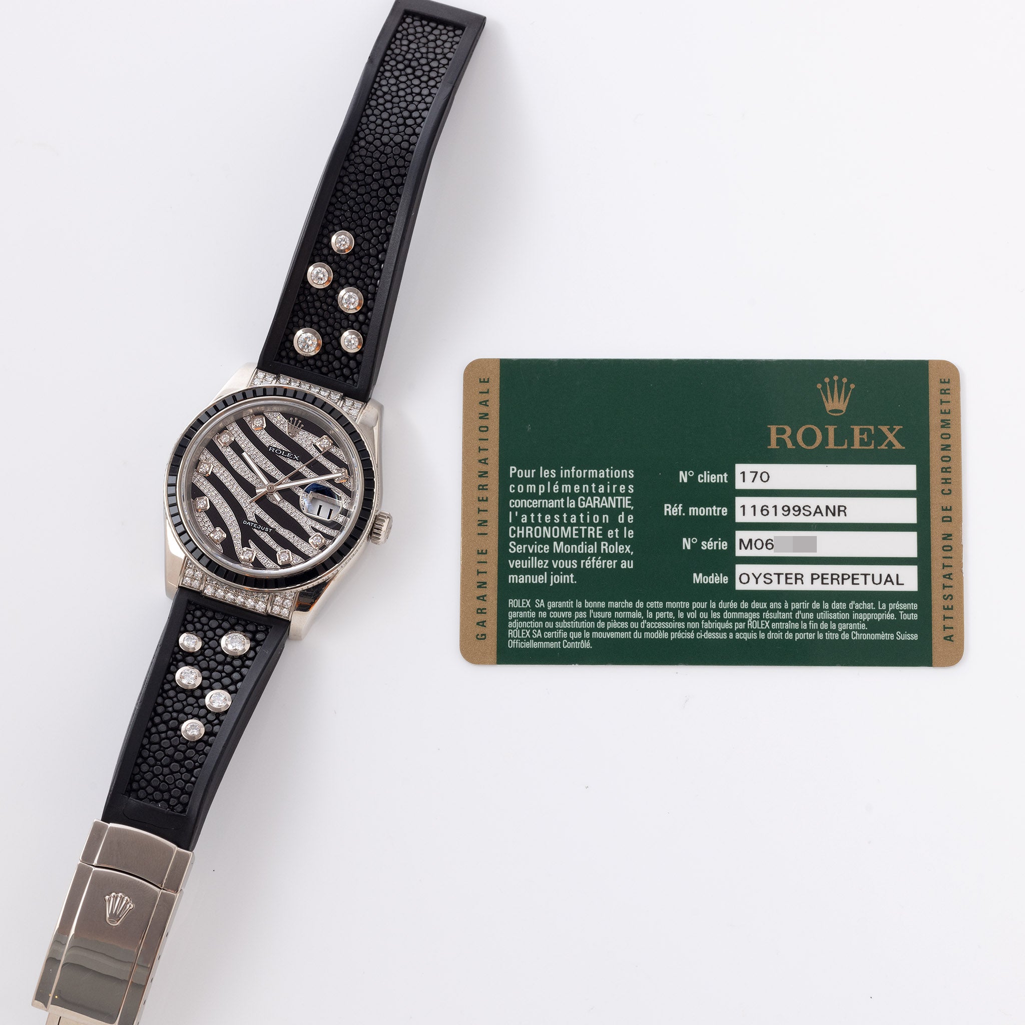 Rolex Datejust White Gold "Zebra" Guarantee Card Ref 116199SANR