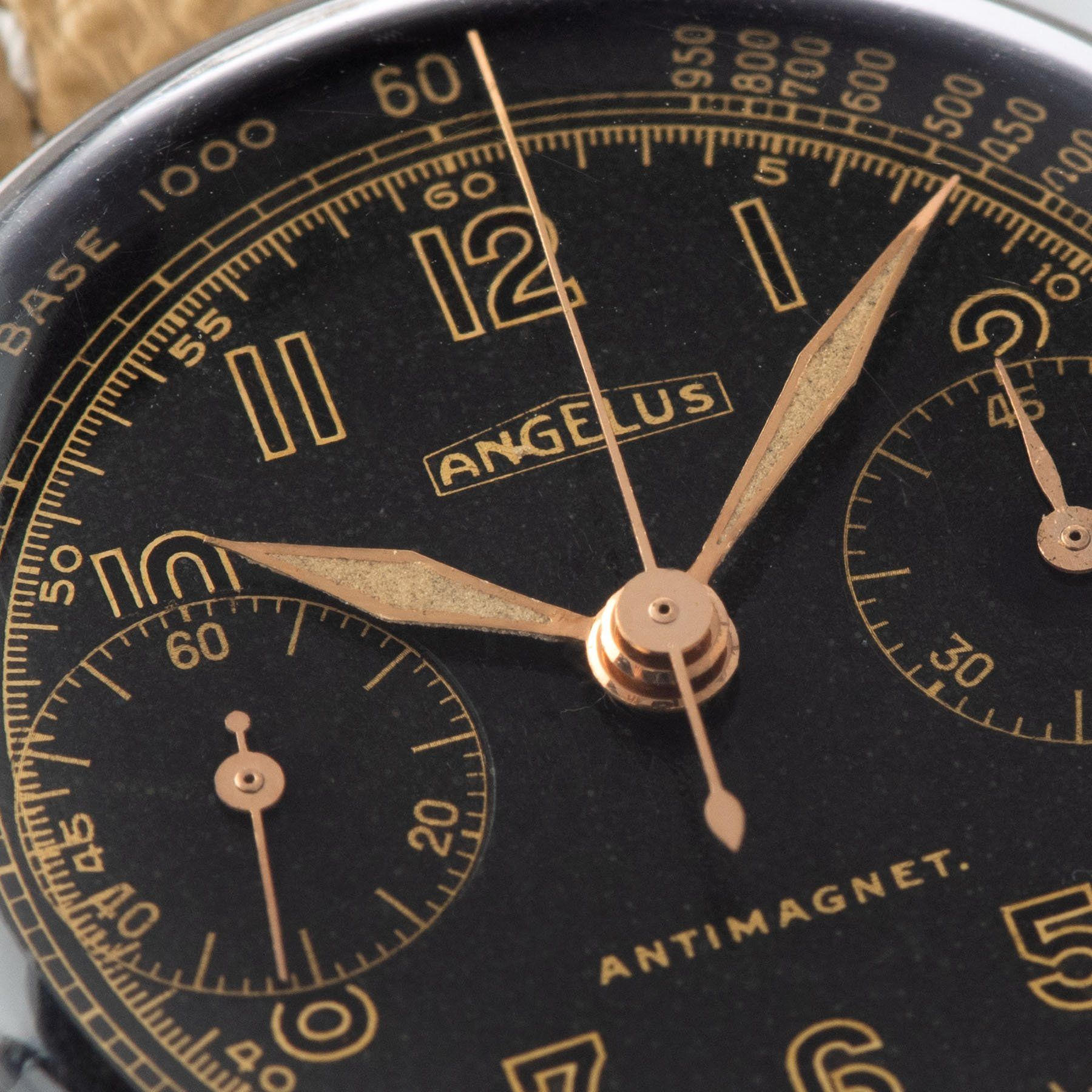 Angelus Steel Chronograph Square Pusher Watch with outline Arabic numerals