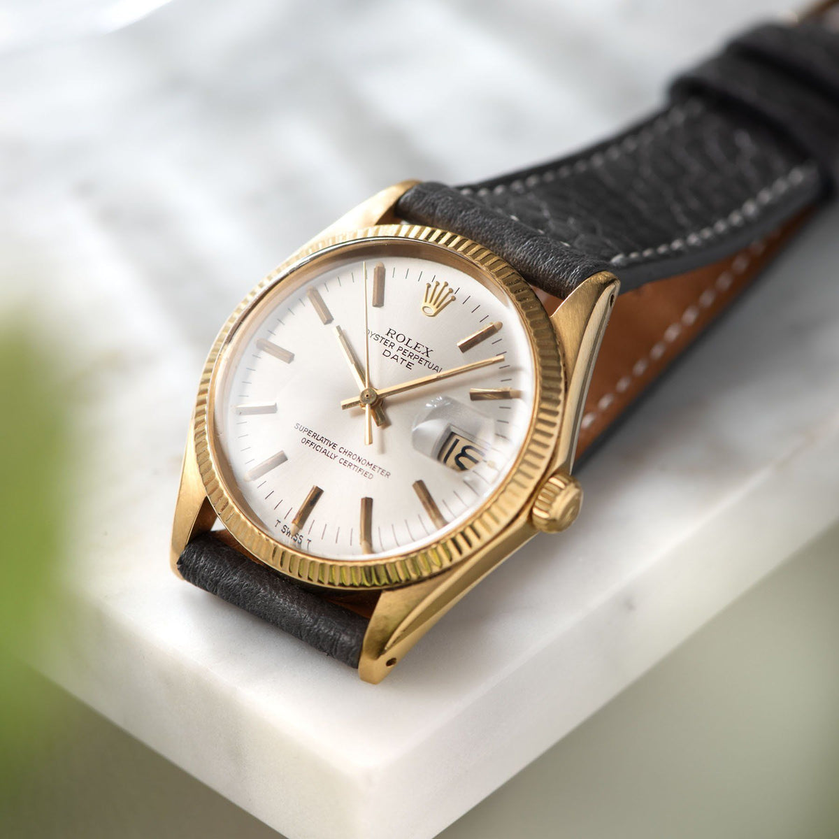 1970 Rolex 1503 18k Rolex Yellow Gold Date Reference 1503 Silver Dial