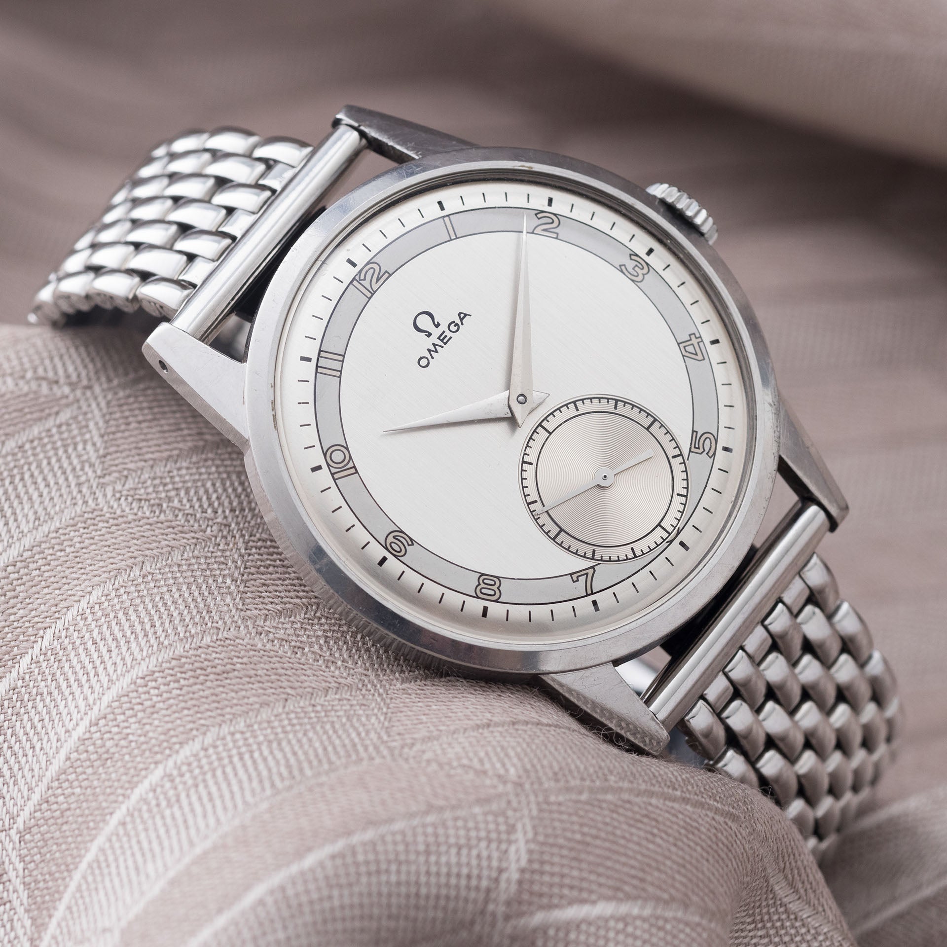 Omega 2272 Oversize Steel Dress Watch Two Tone Dial