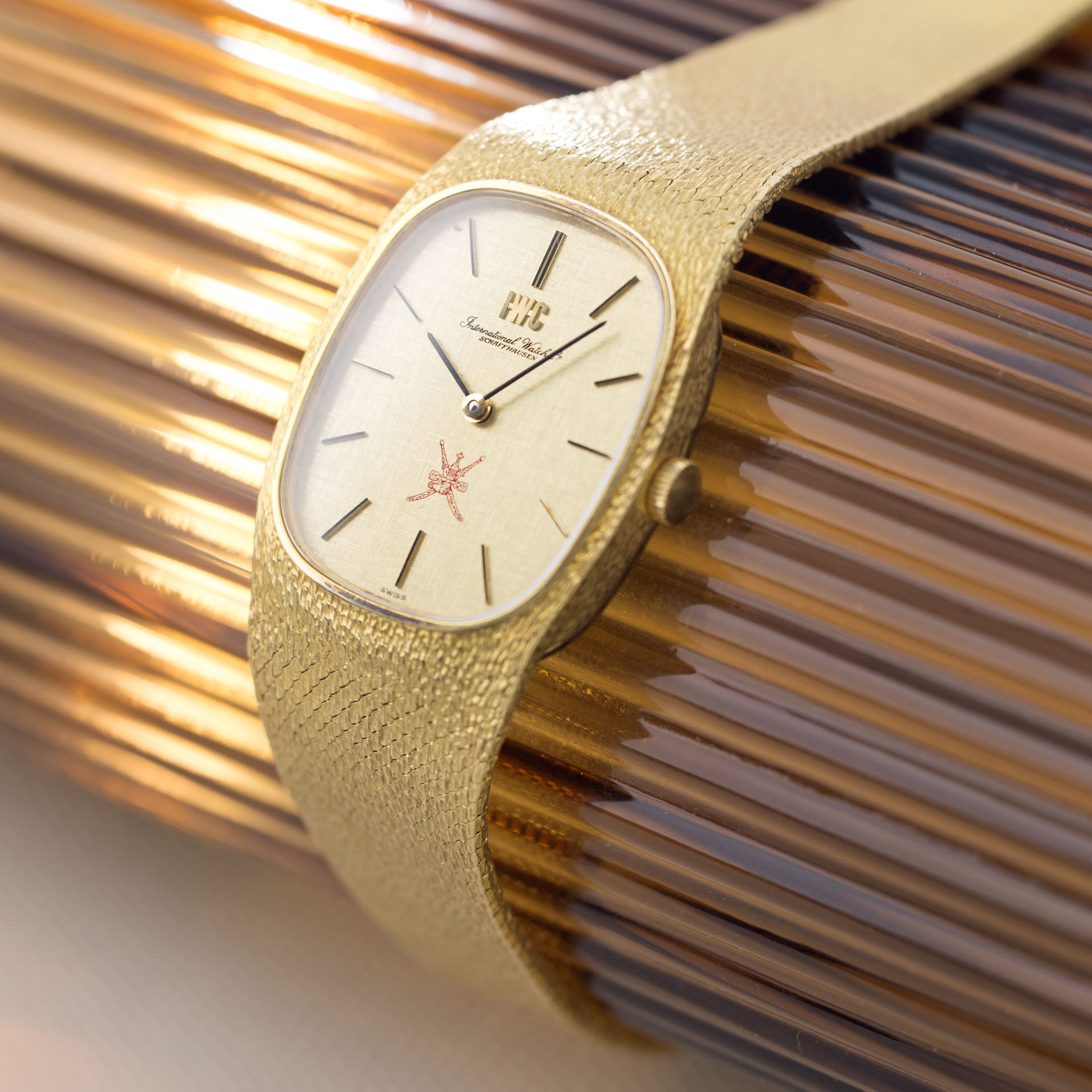 IWC Yellow Gold Dress Watch Integrated Bracelet Khanjar Dial IWC Yellow Gold Dress Watch Integrated Bracelet Khanjar Dial