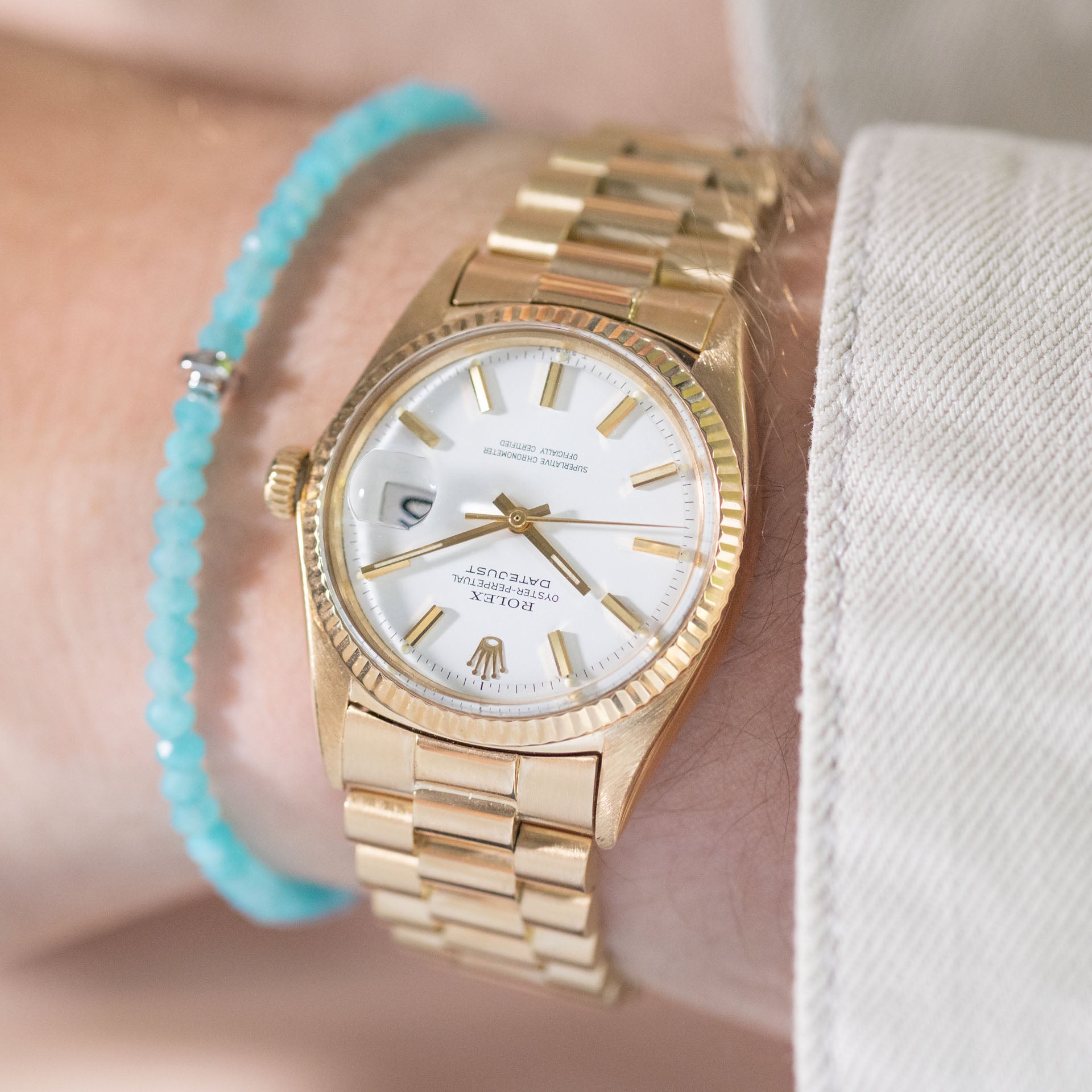 Rolex Datejust 1601 Yellow Gold White Dial President Bracelet