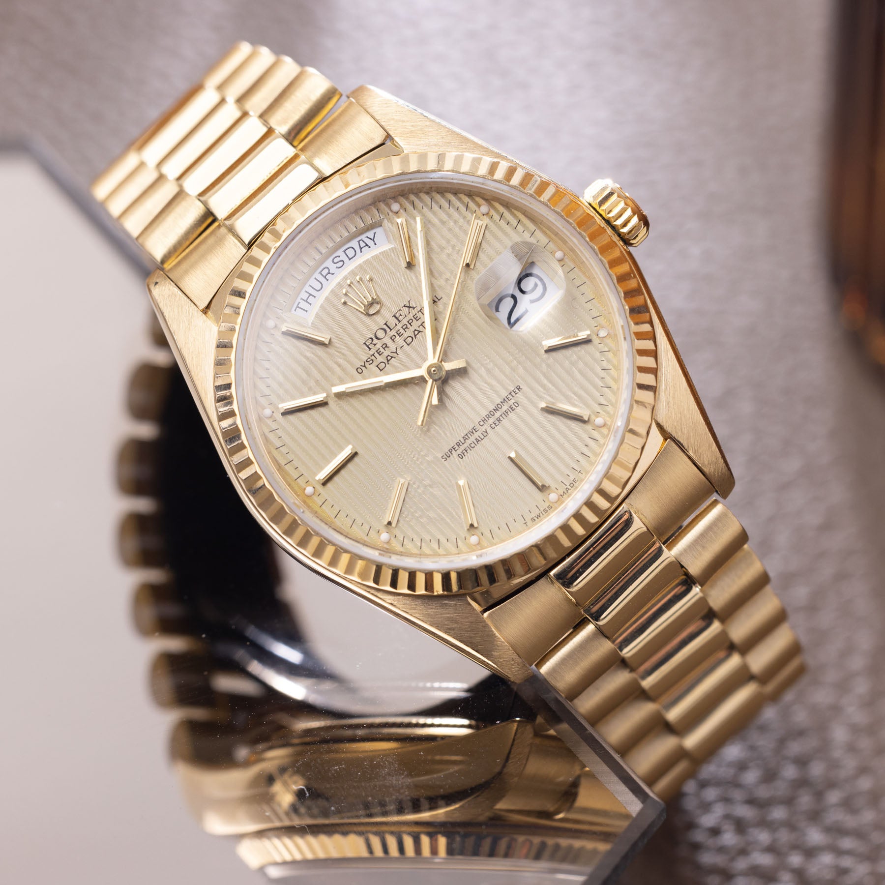 Rolex Day-Date 18038 Champagne Tapestry Dial - Main Image