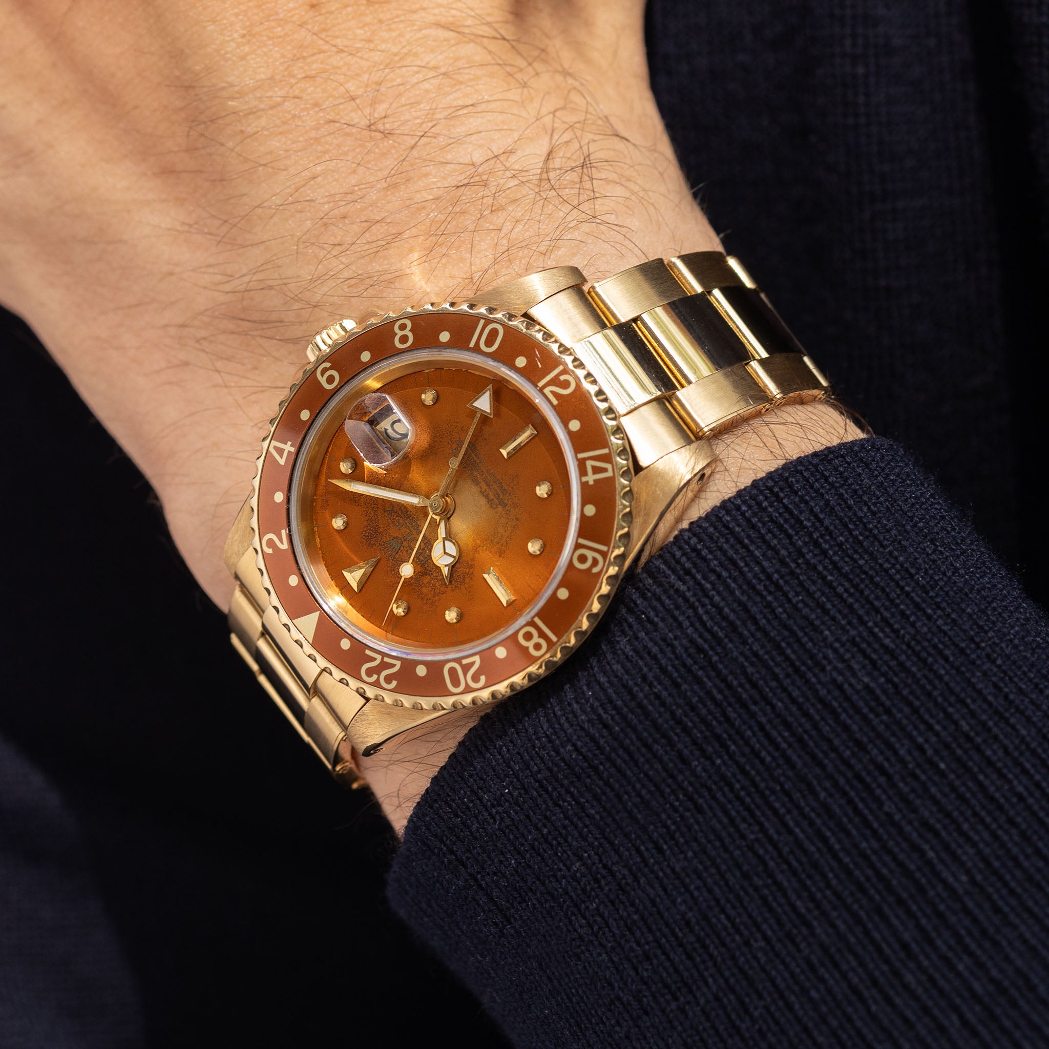 Rolex GMT-Master in 18k Yellow Gold Ref 16758 with Original Guarantee Paper "Two Dials"